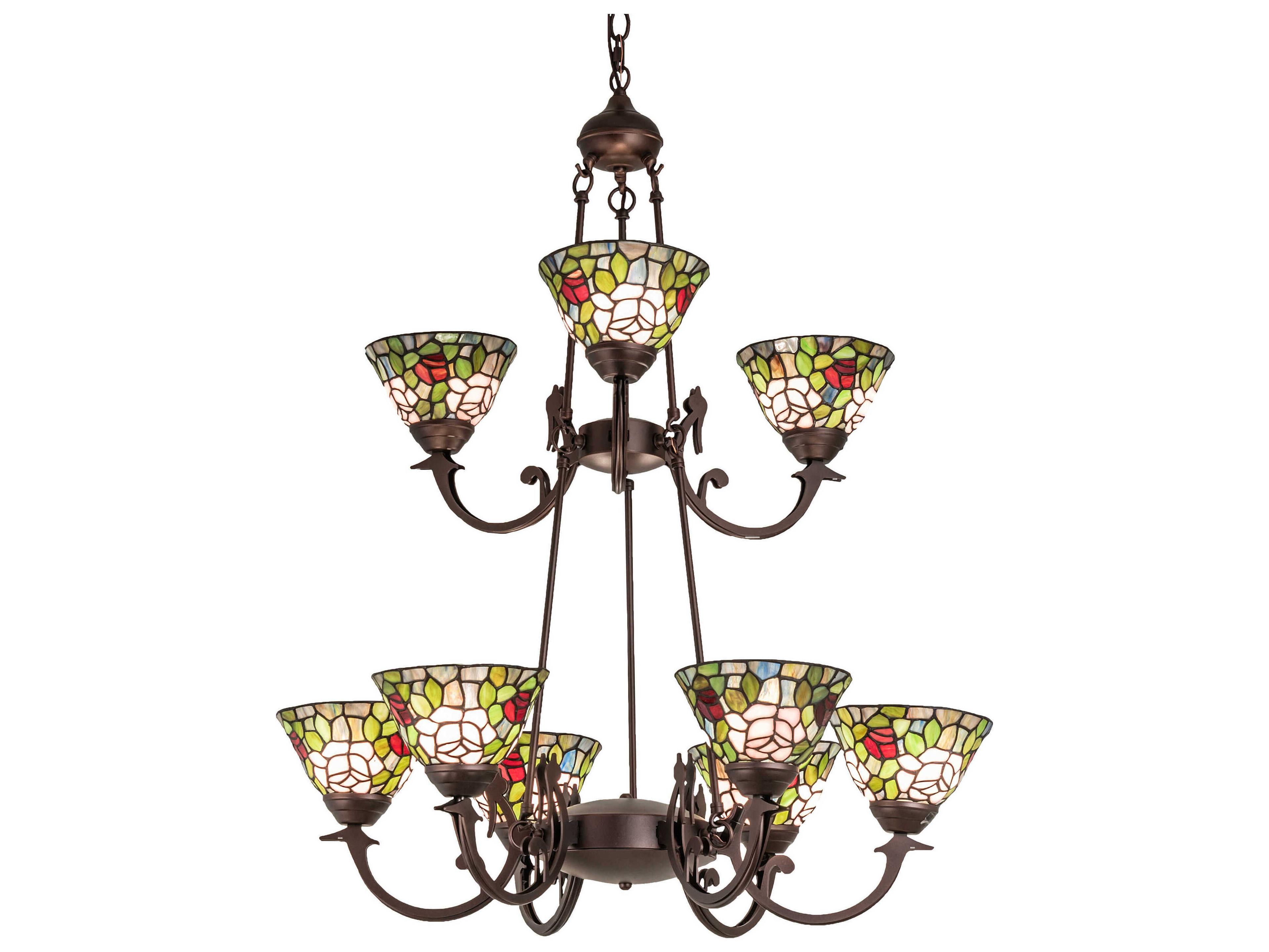 Tiffany Roman 9-Light Steel Glass Bowl Tiered Chandelier
