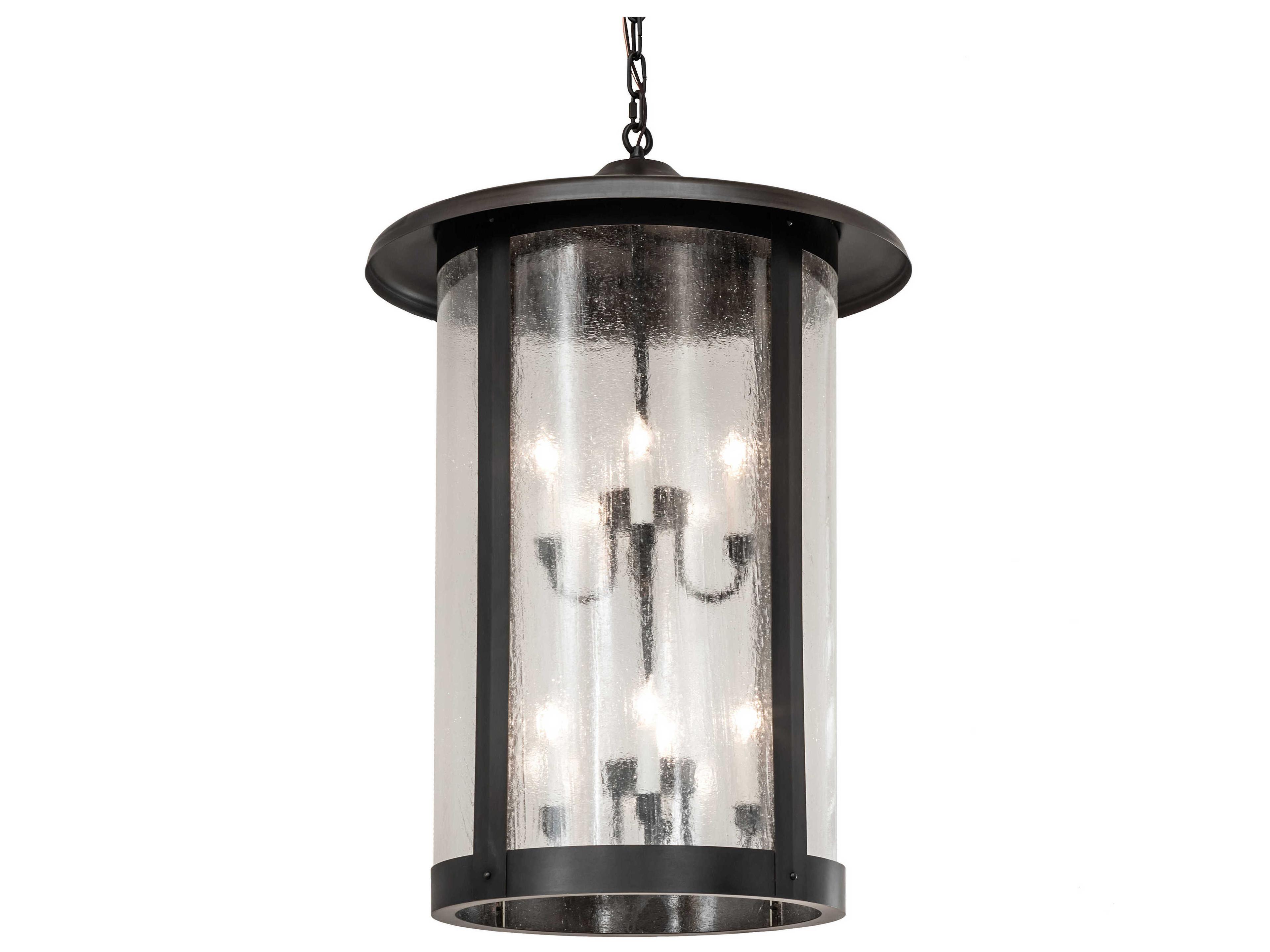 Fulton 8-Light Craftsman Brown Glass Cylinder Round Tiered Chandelier
