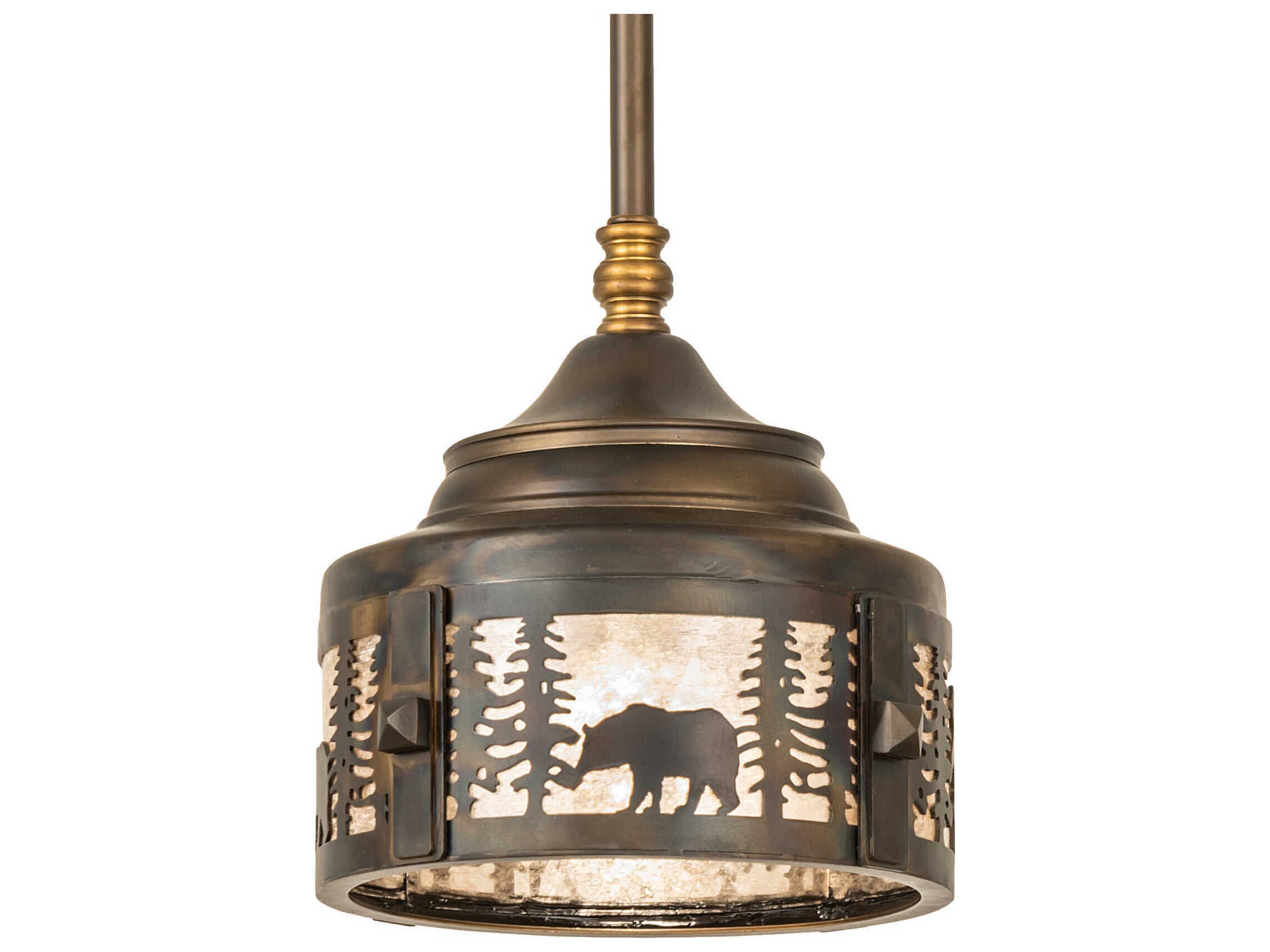 Meyda 1-Light Antique Copper Glass Round Mini Pendant