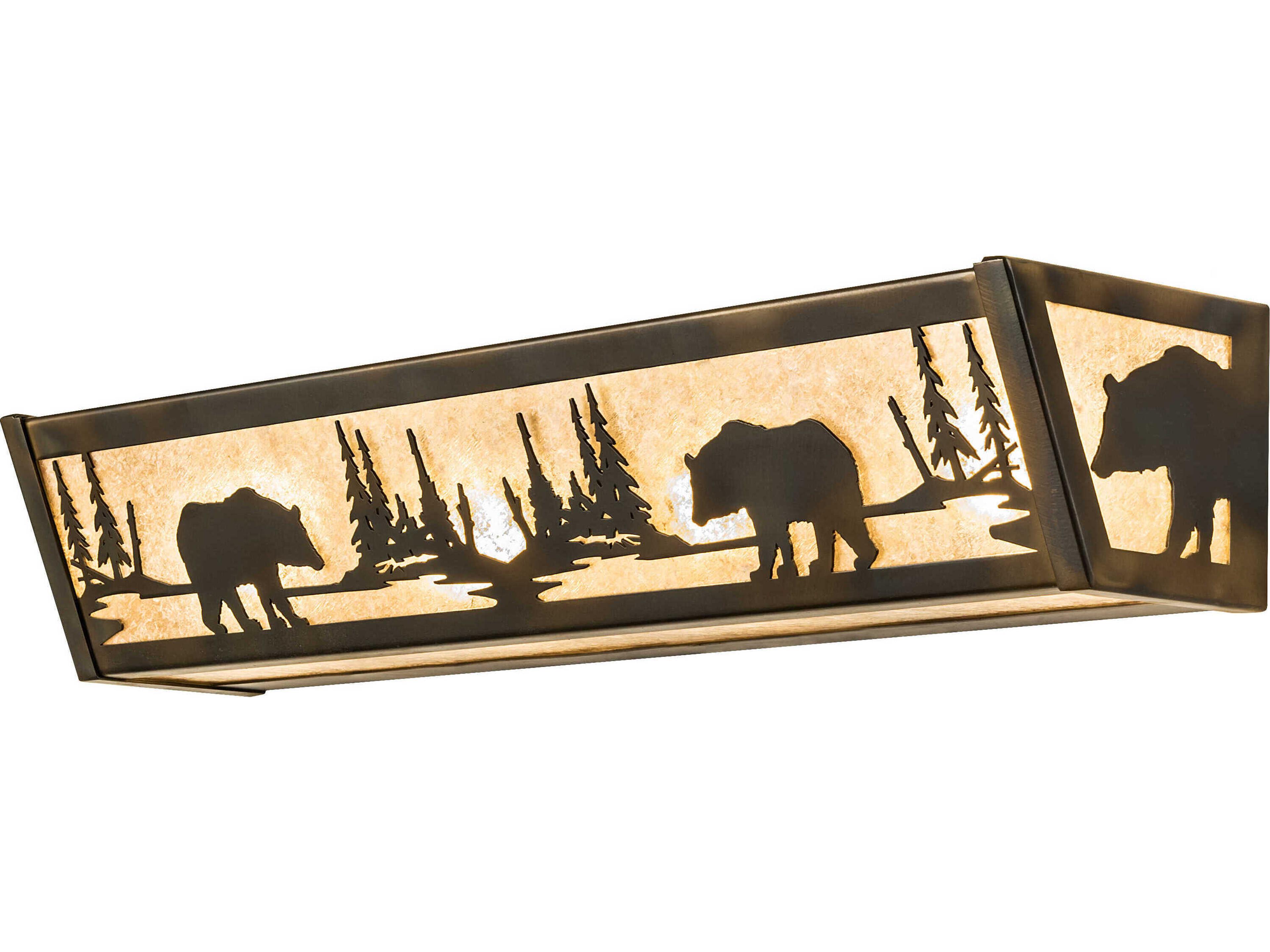 Bear At Lake 4-Light Antique Copper Glass Vanity Light