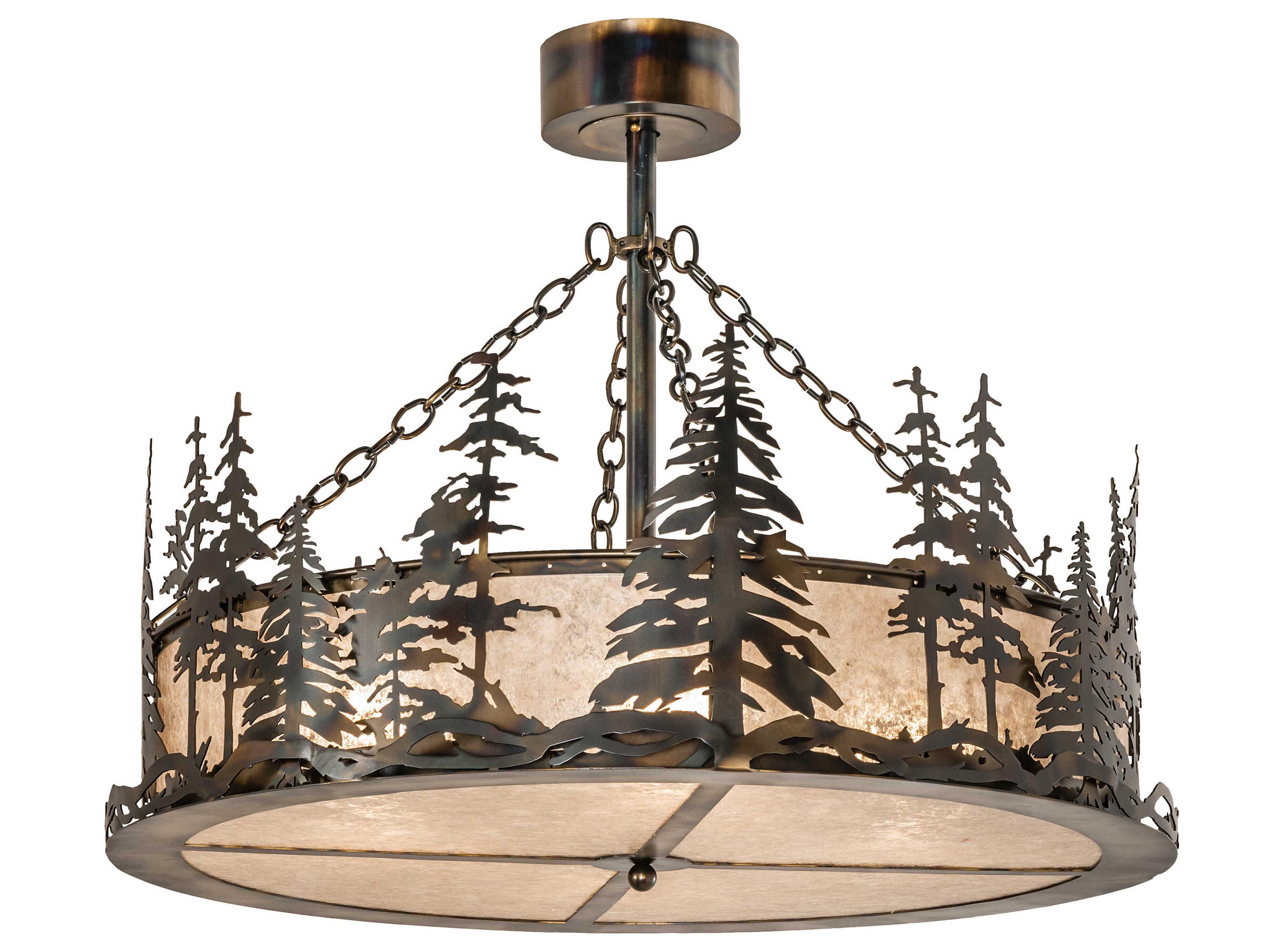 Tall Pines 4-Light Steel Glass Round Pendant