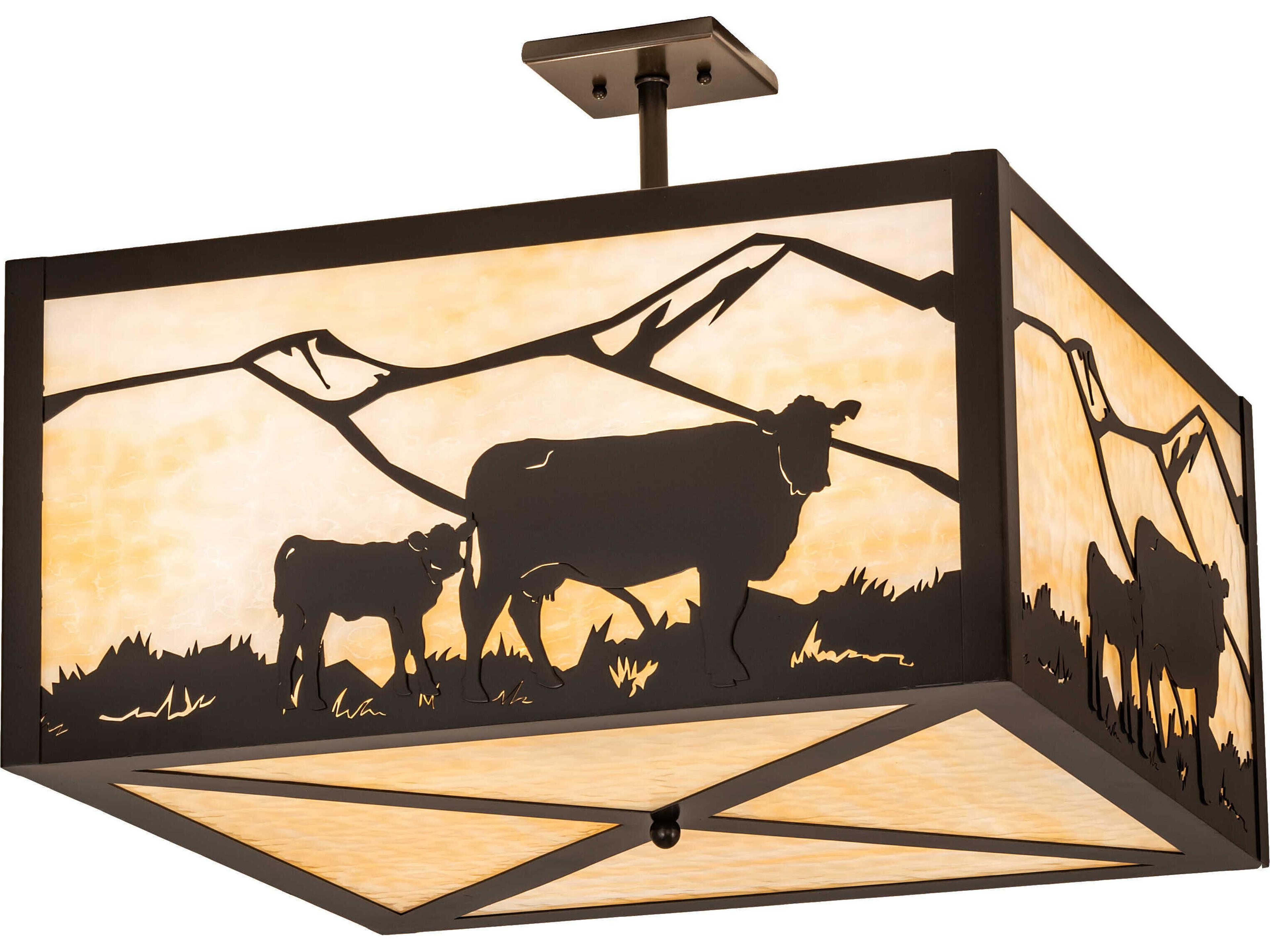 4-Light Steel Glass Semi Flush Mount