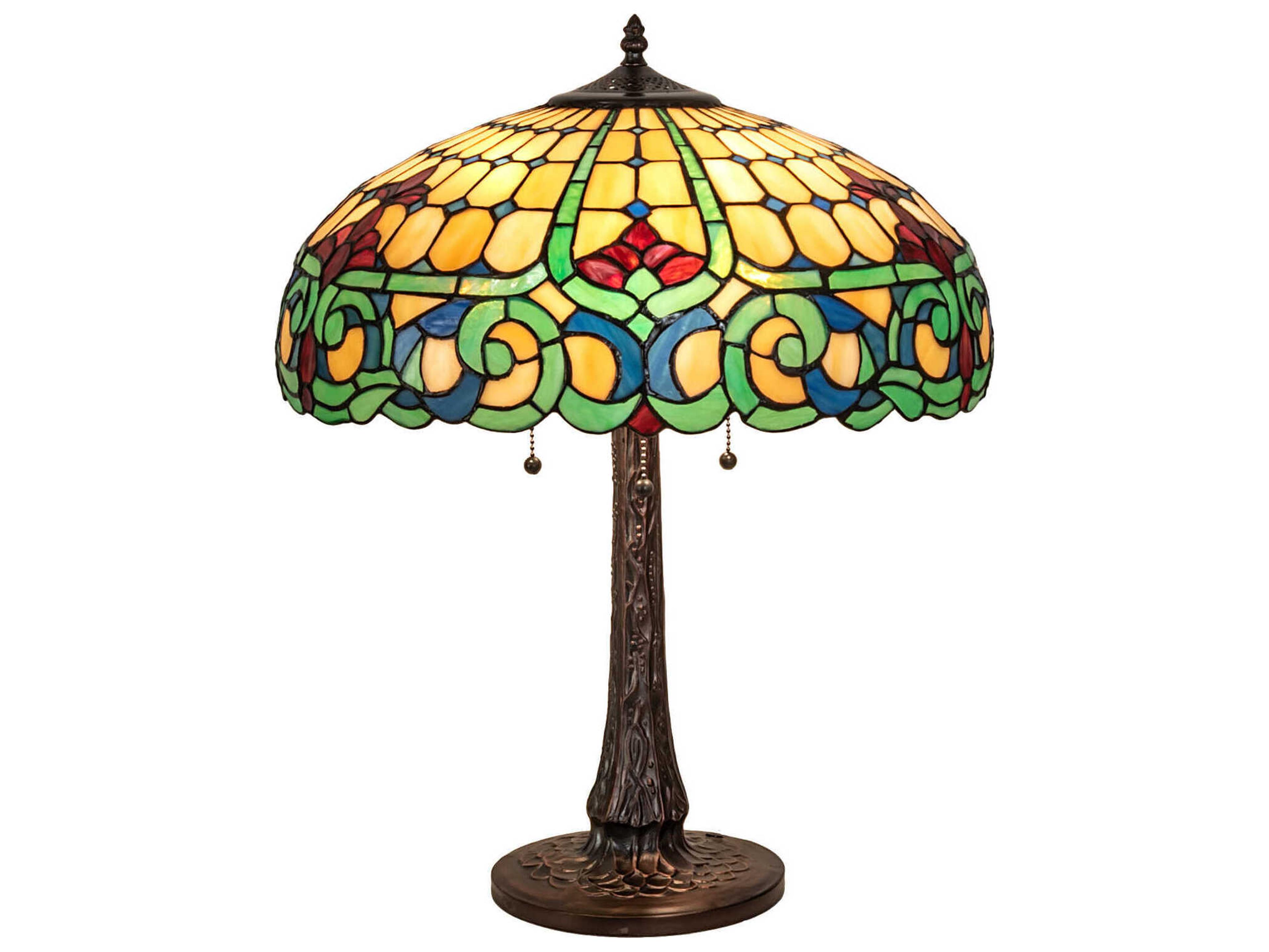Meyda Duffner & Kimberly Colonial Mahogany Bronze Glass Tiffany Table Lamp