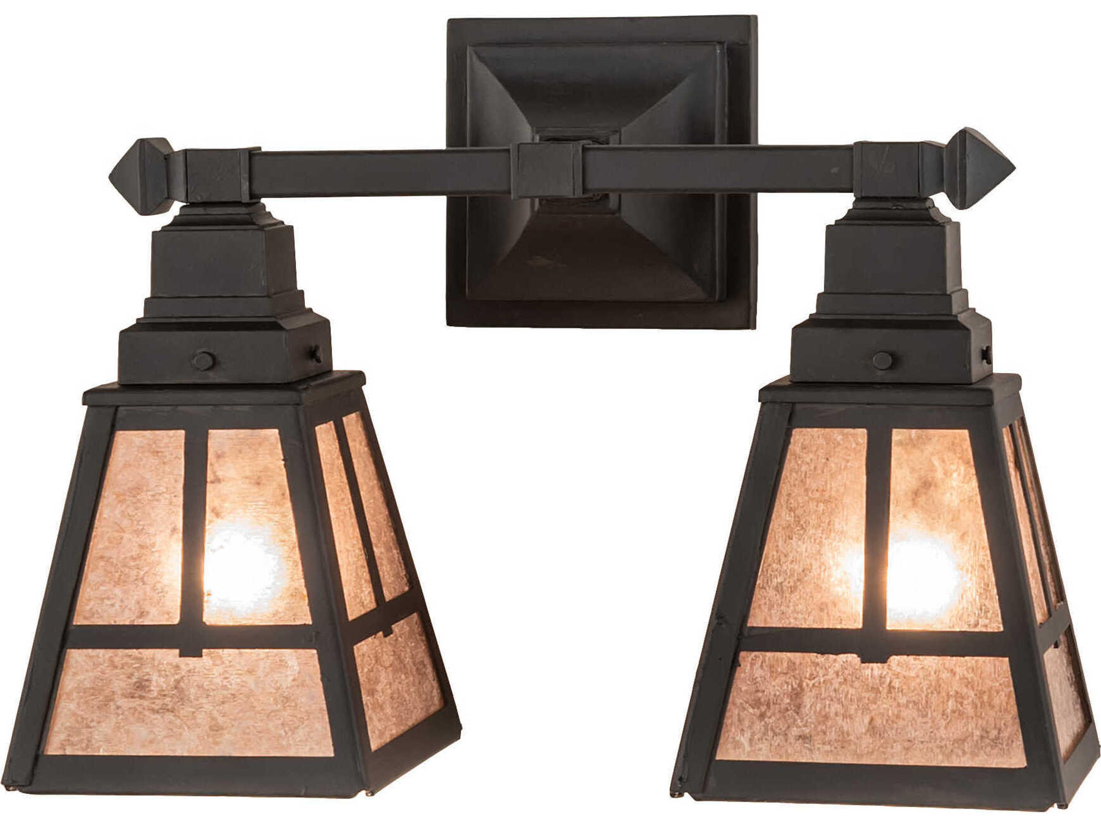 Mission 2-Light Black Glass Vanity Light