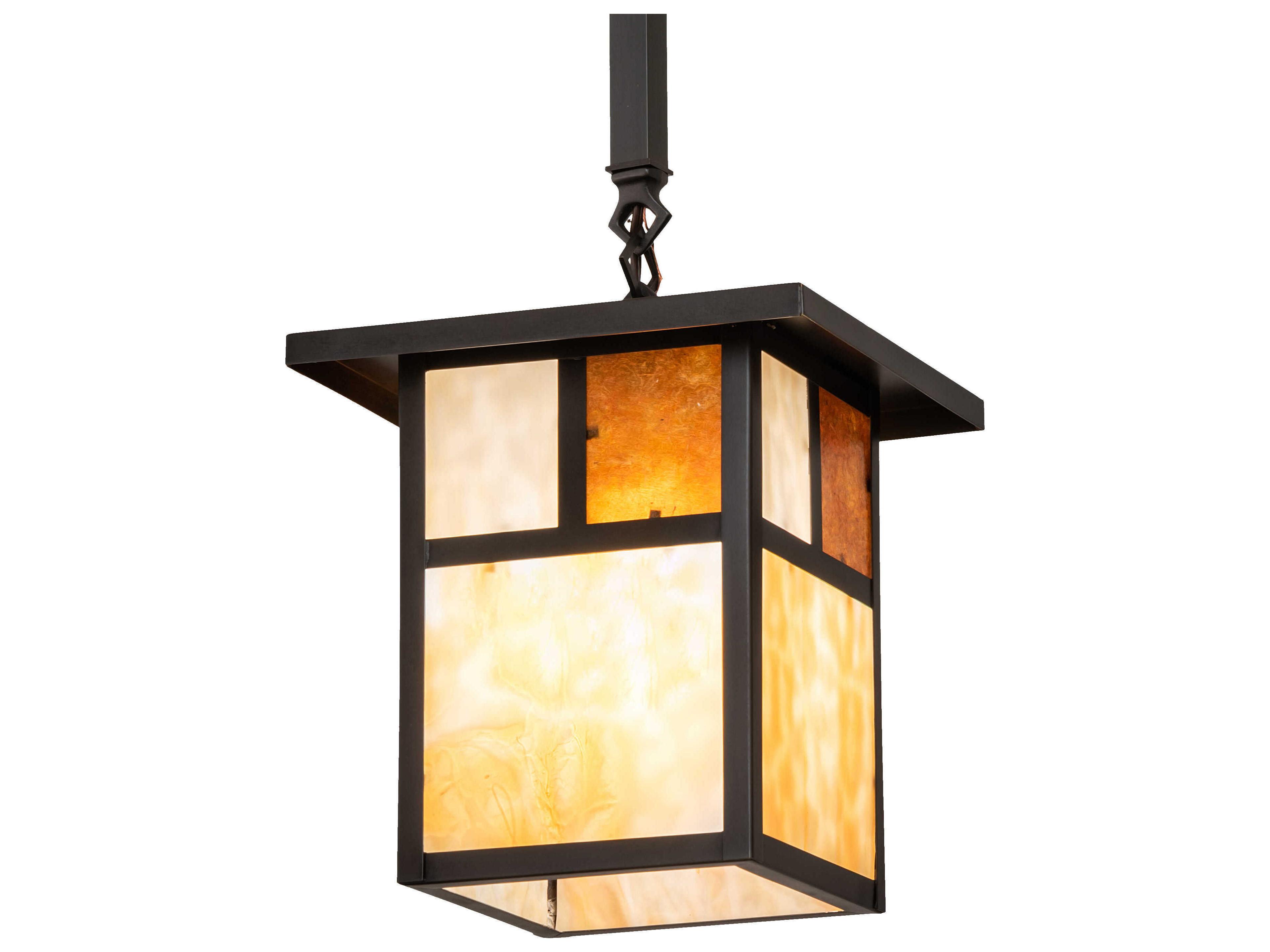 Hyde Park T Mission 1-Light Craftsman Brown Glass Lantern Pendant