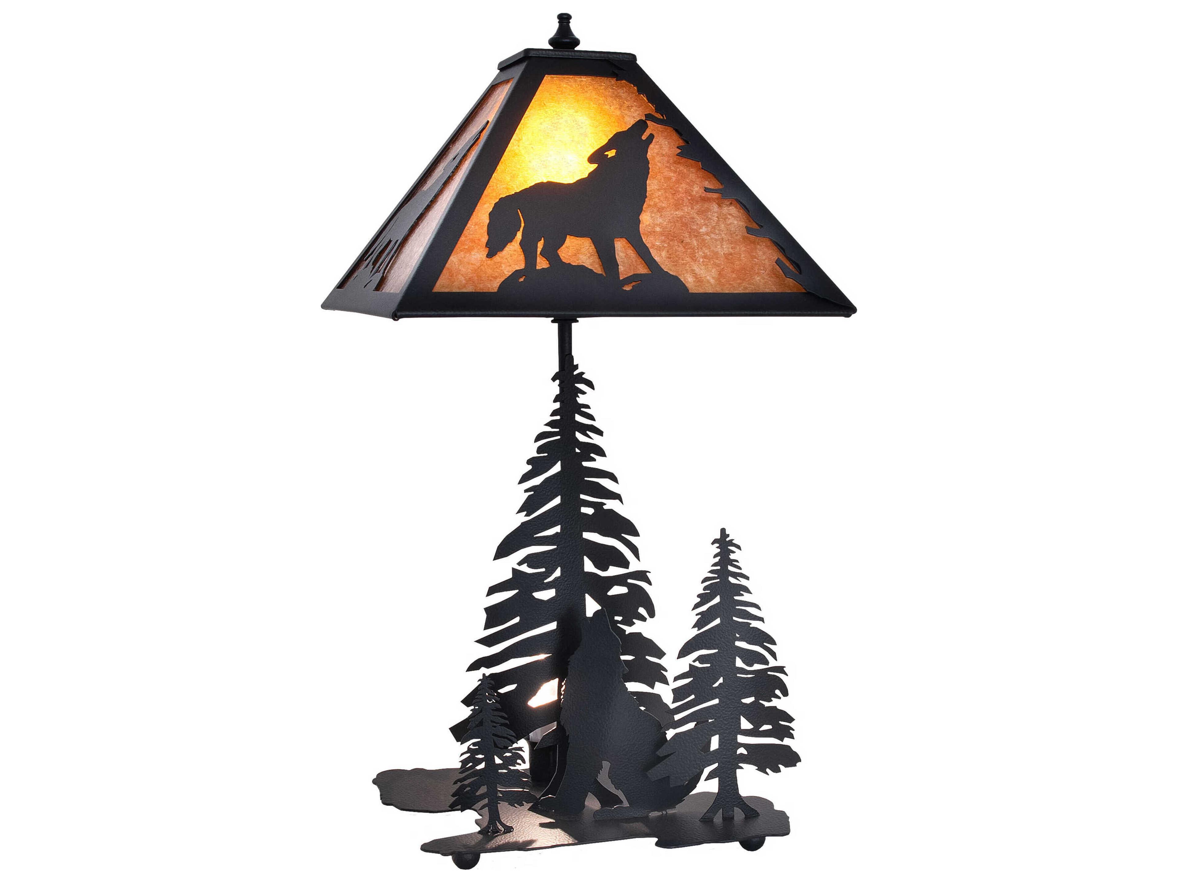 Meyda Wolf at Dawn Black Glass Table Lamp