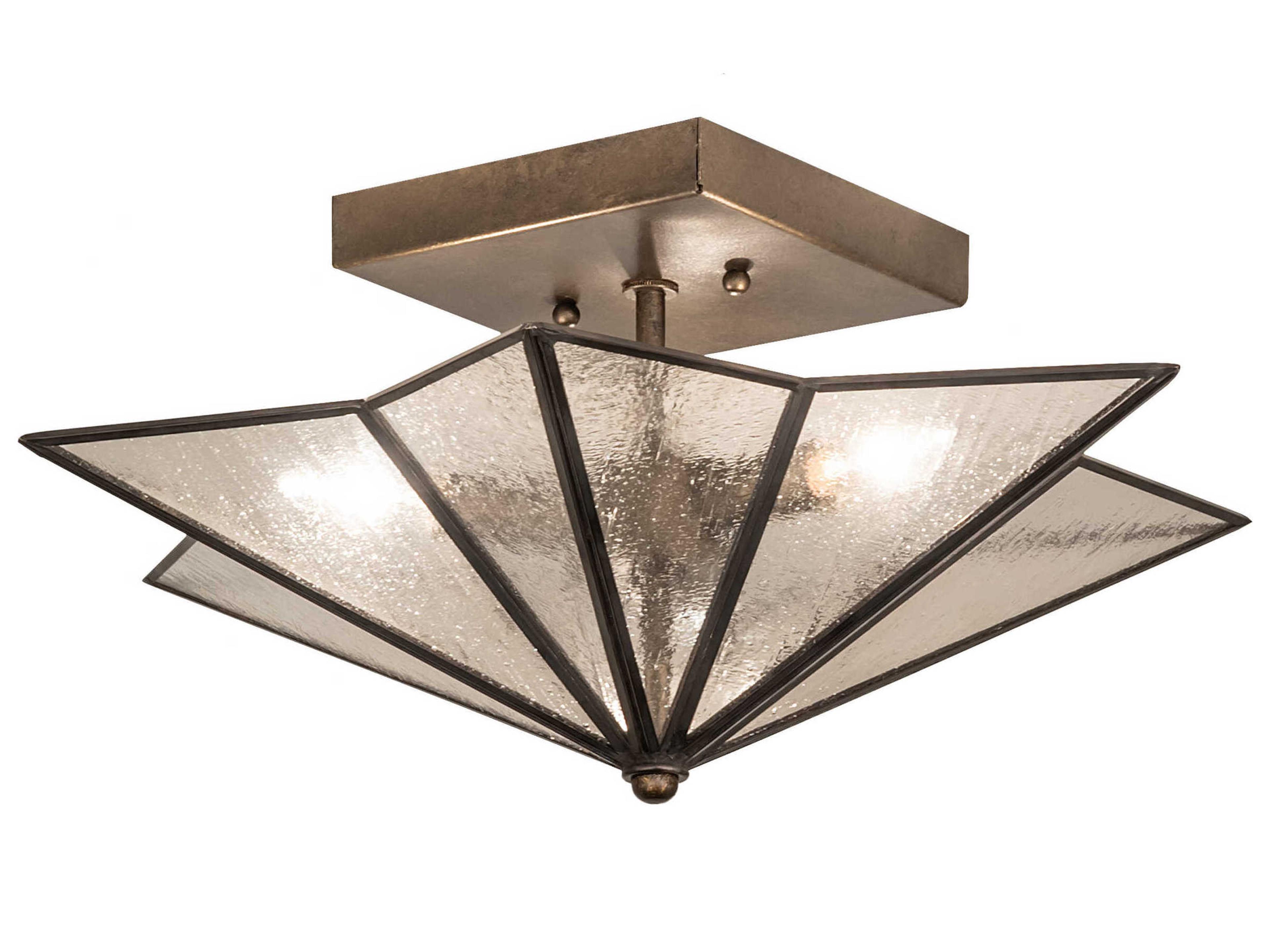 2-Light Brass Glass Geometric Semi Flush Mount