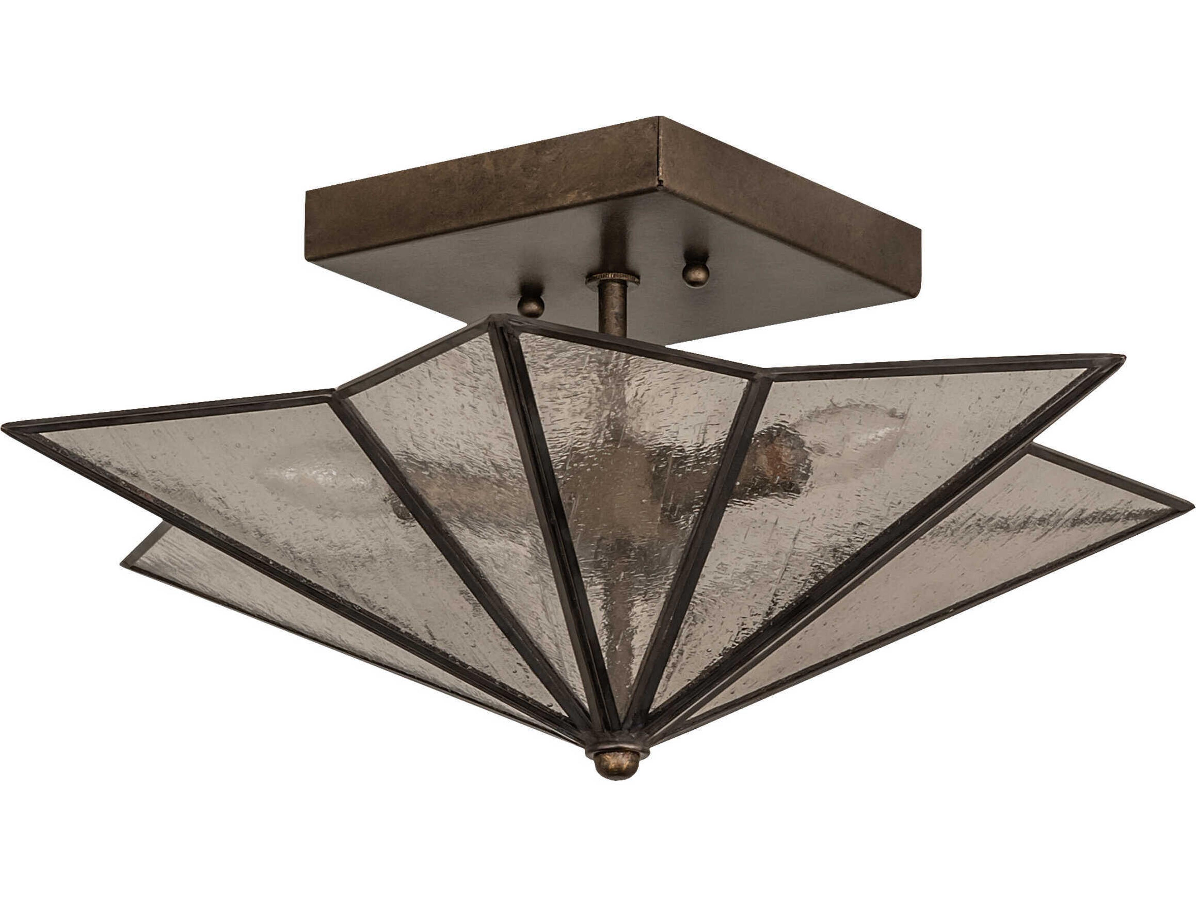 Meyda 2-Light Brass Glass Geometric Semi Flush Mount