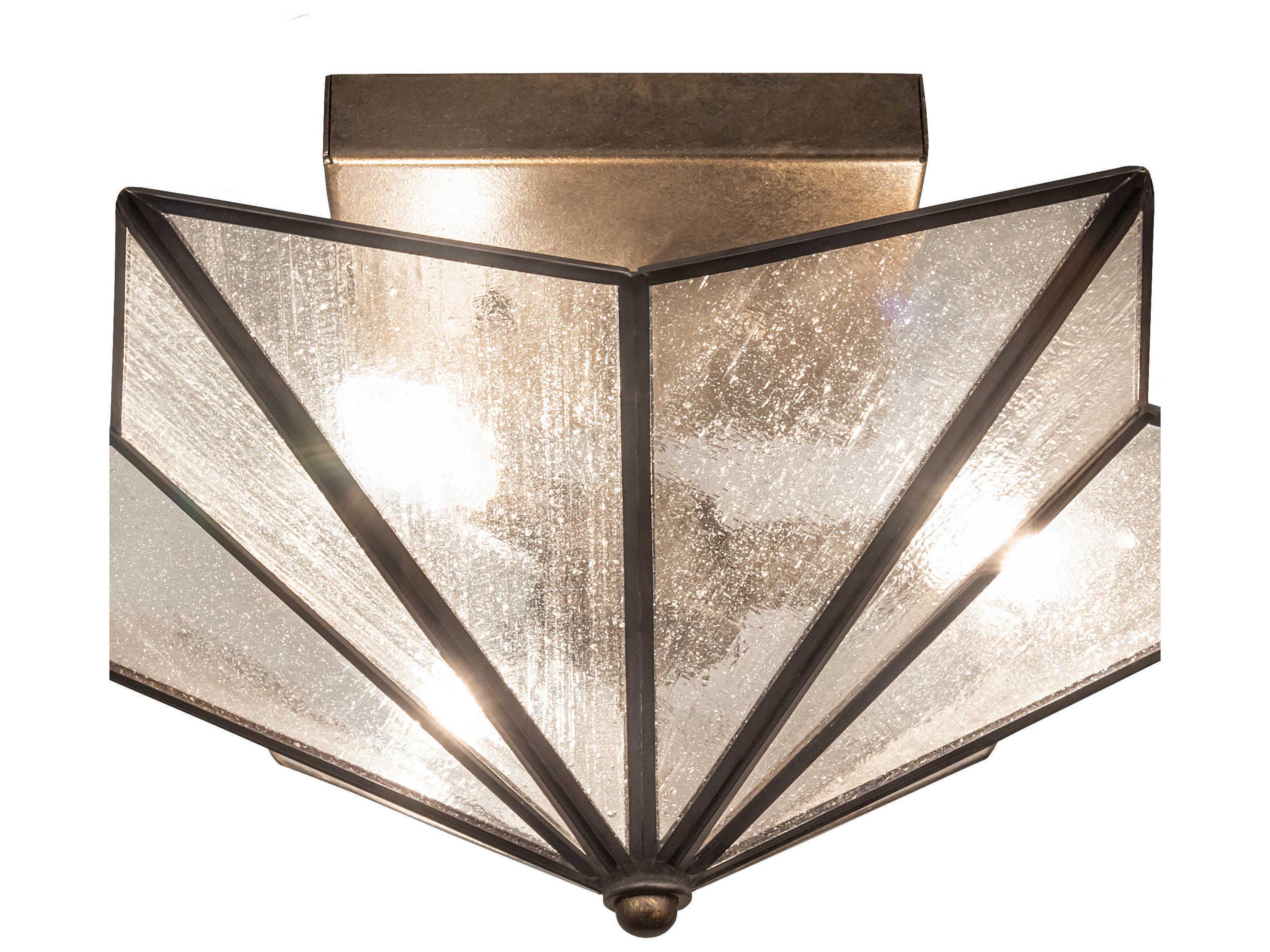 Meyda 2-Light Brass Glass Geometric Semi Flush Mount
