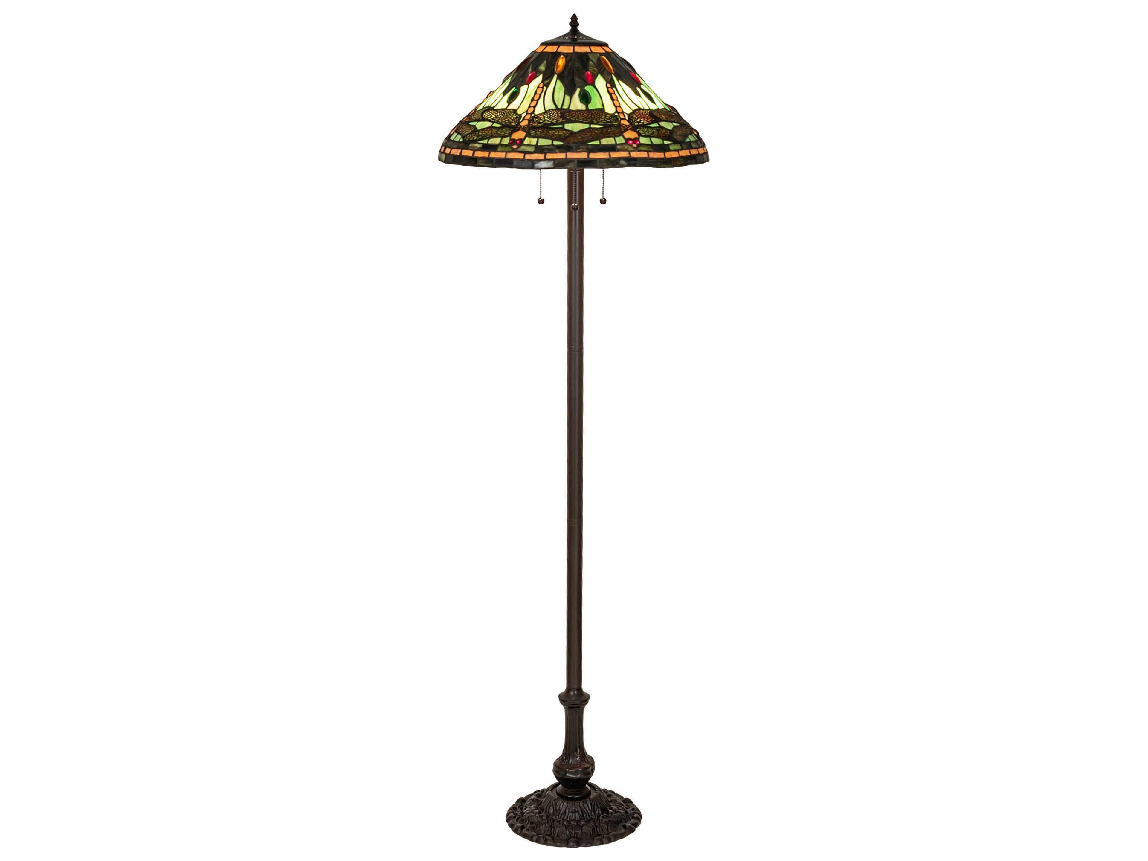 Tiffany Dragonfly Mahogany Bronze Glass Floor Lamp