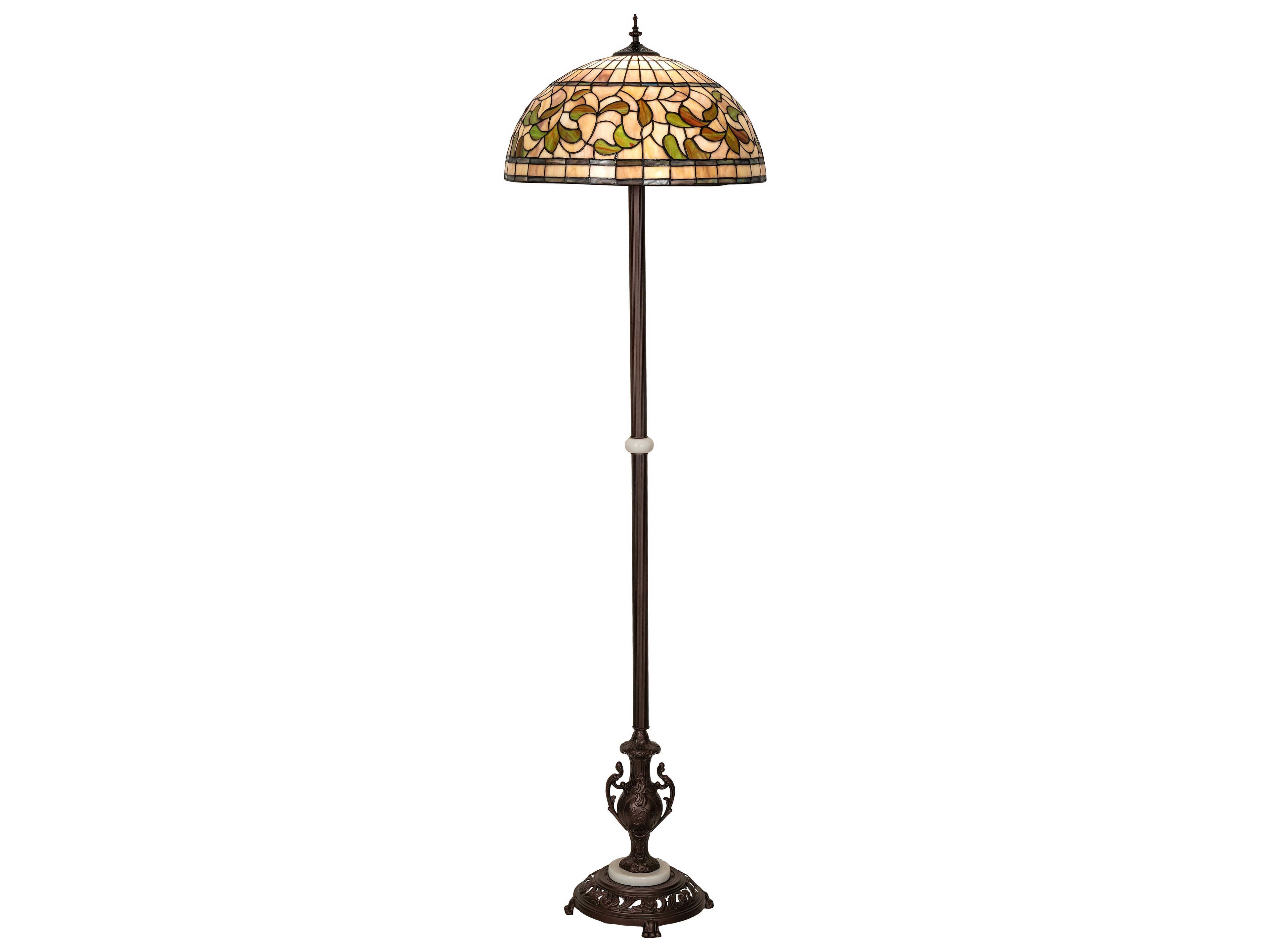 Tiffany Turning Leaf Mahogany Bronze Glass Floor Lamp