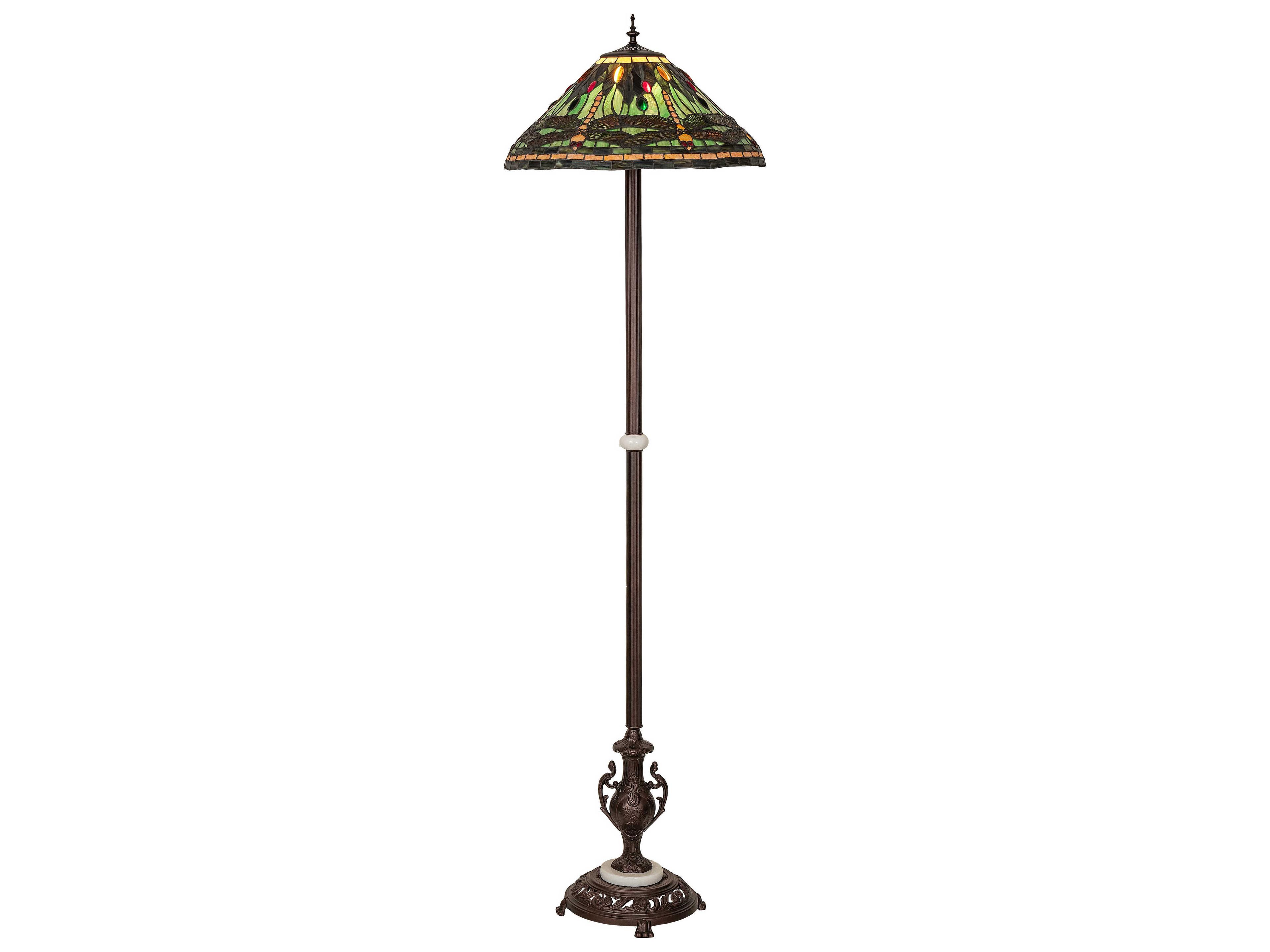 Tiffany Dragonfly Mahogany Bronze Glass Floor Lamp