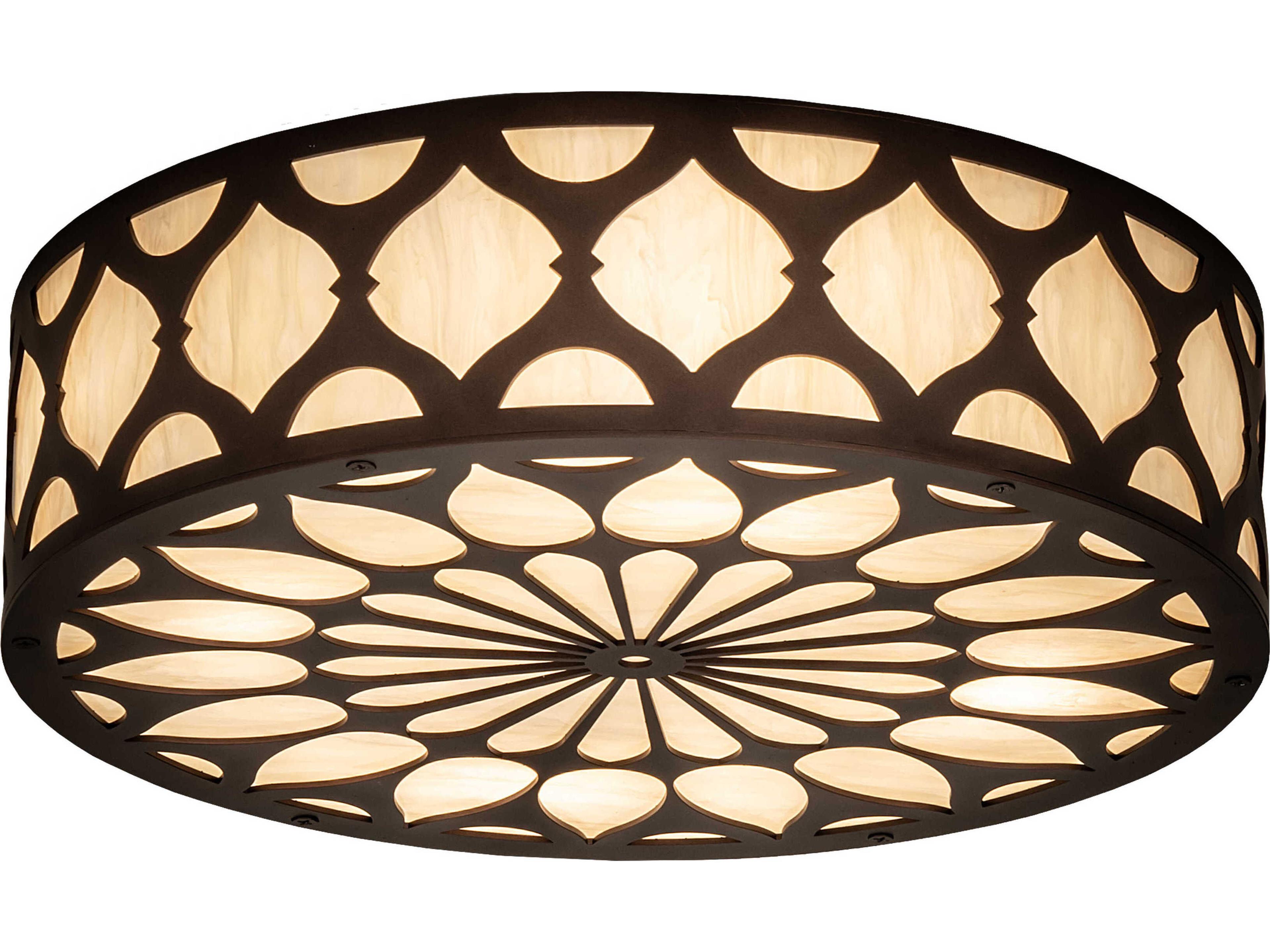 4-Light Mahogany Bronze Drum Round Flush Mount