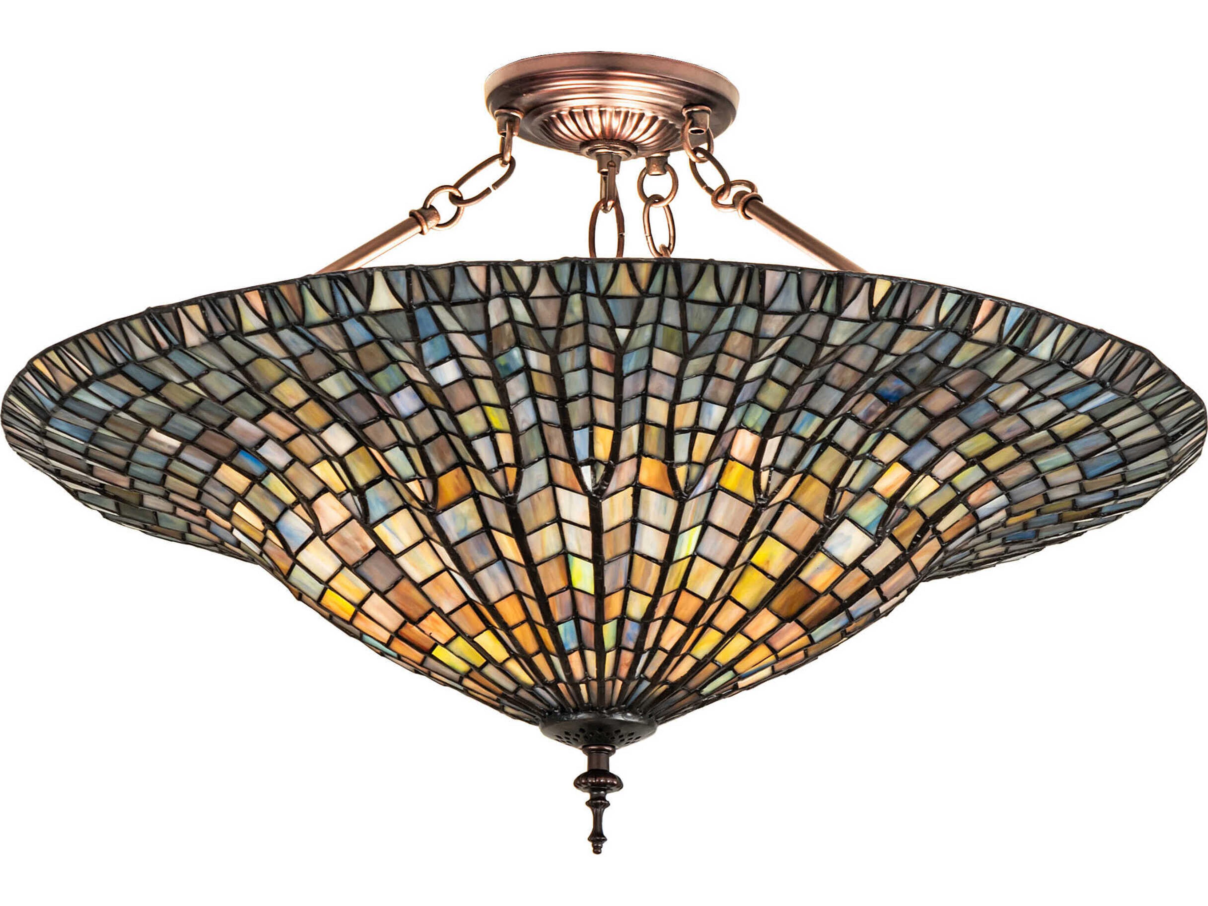 3-Light Mahogany Bronze Glass Tiffany Bowl Semi Flush Mount