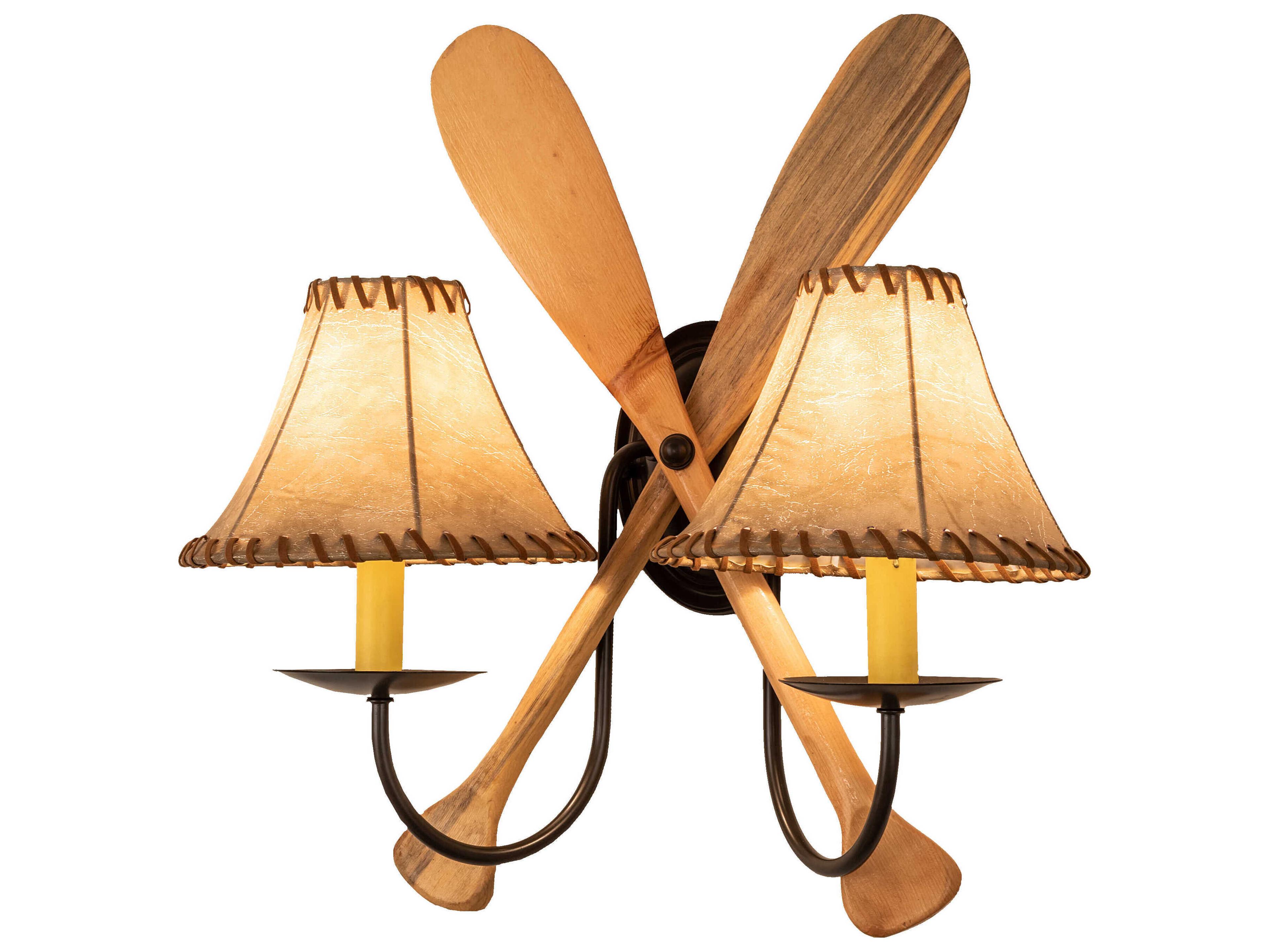 Paddle 2-Light Natural Wood Timeless Bronze Wall Sconce