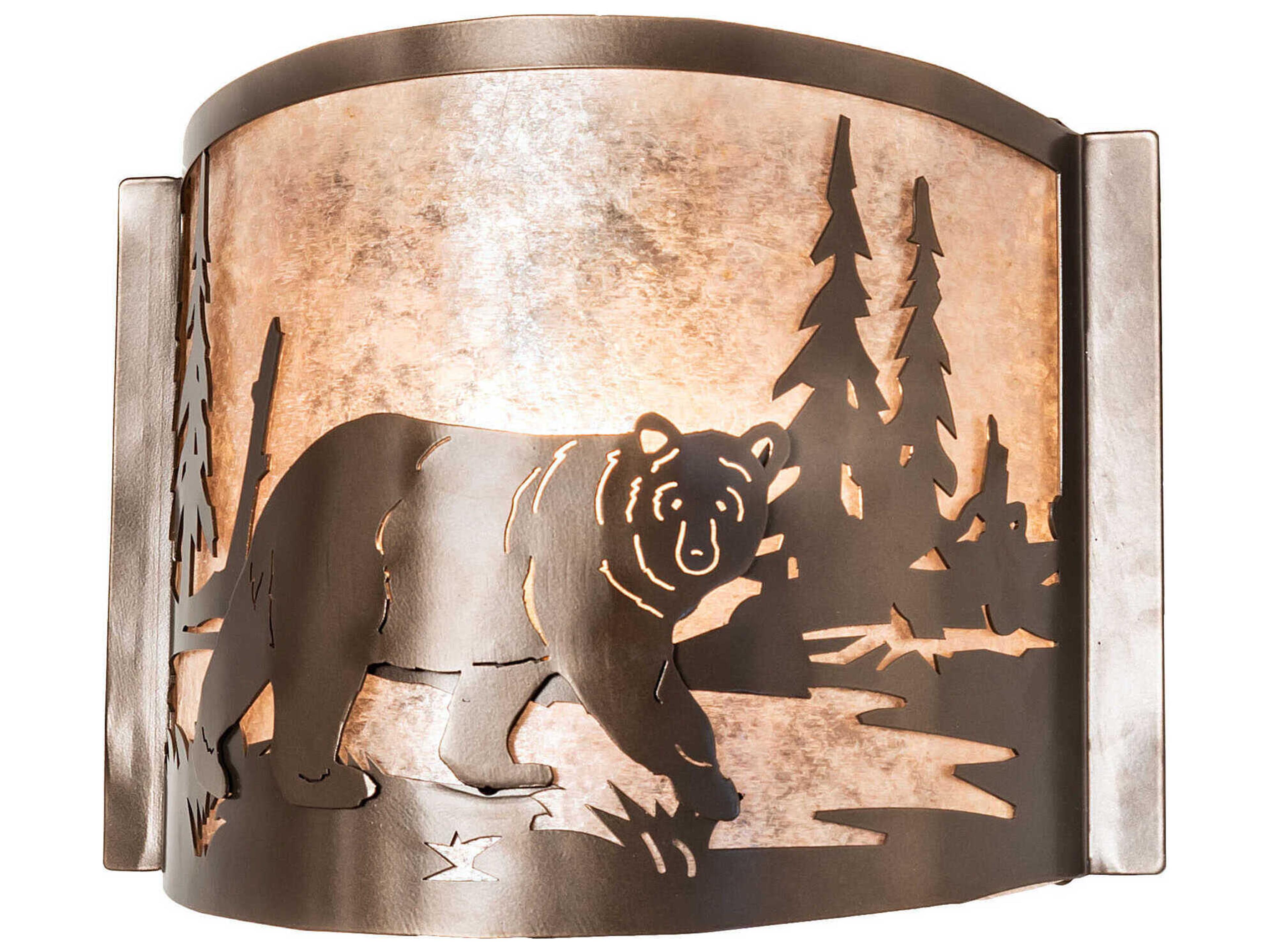 Bear At Lake 1-Light Bronze Glass Wall Sconce