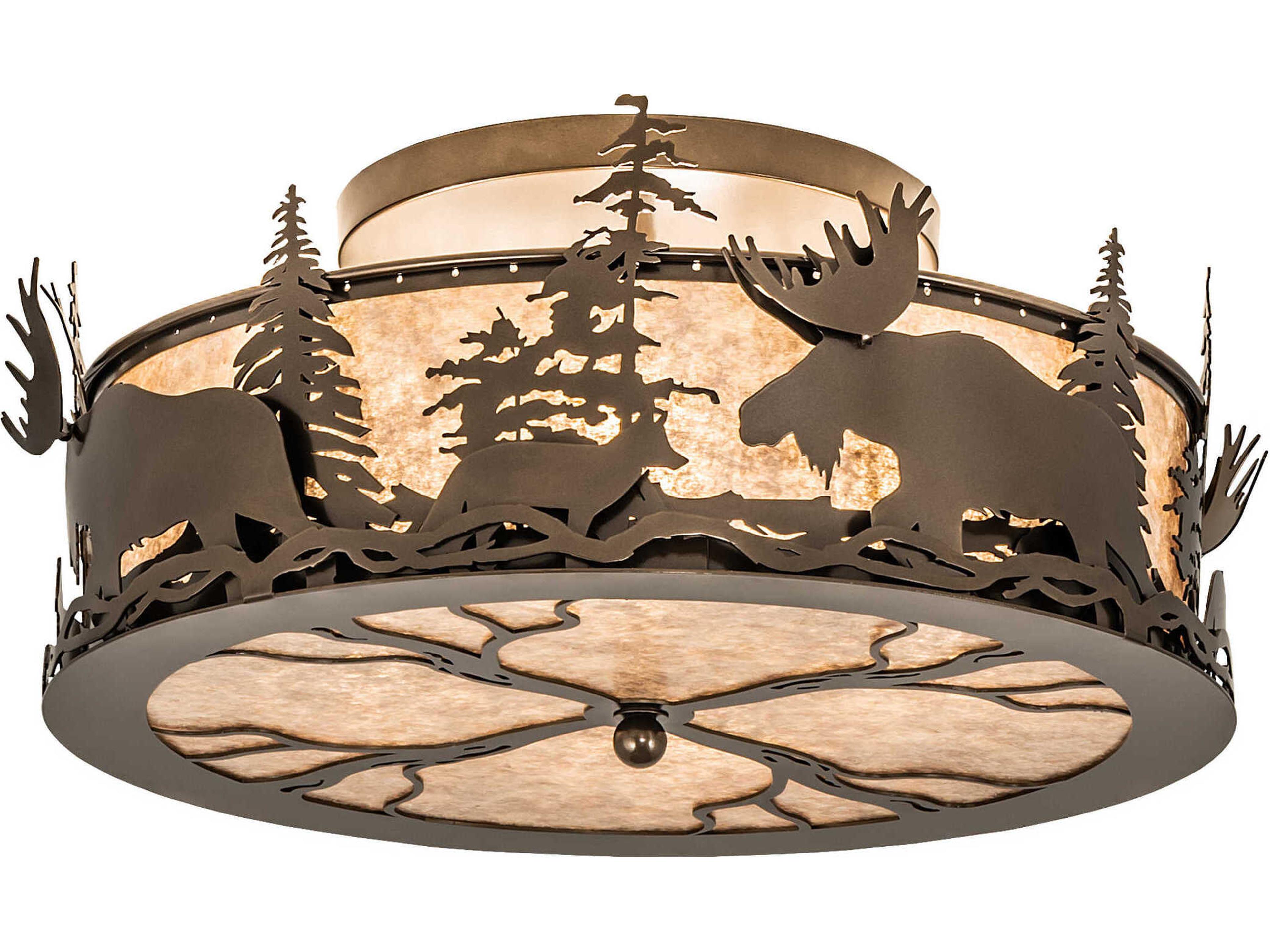 4-Light Bronze Glass Drum Flush Mount
