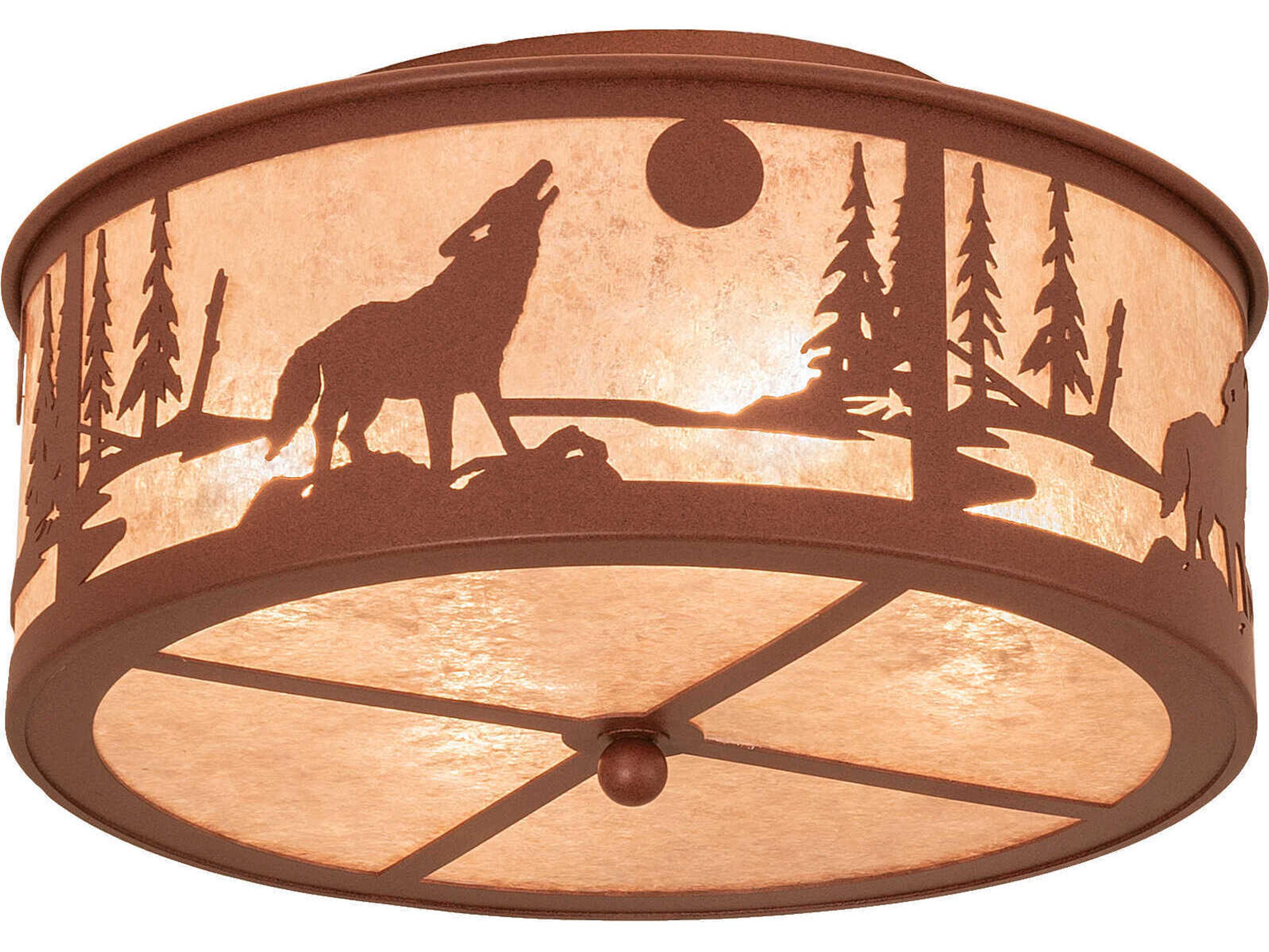 4-Light Rust Copper Glass Drum Flush Mount