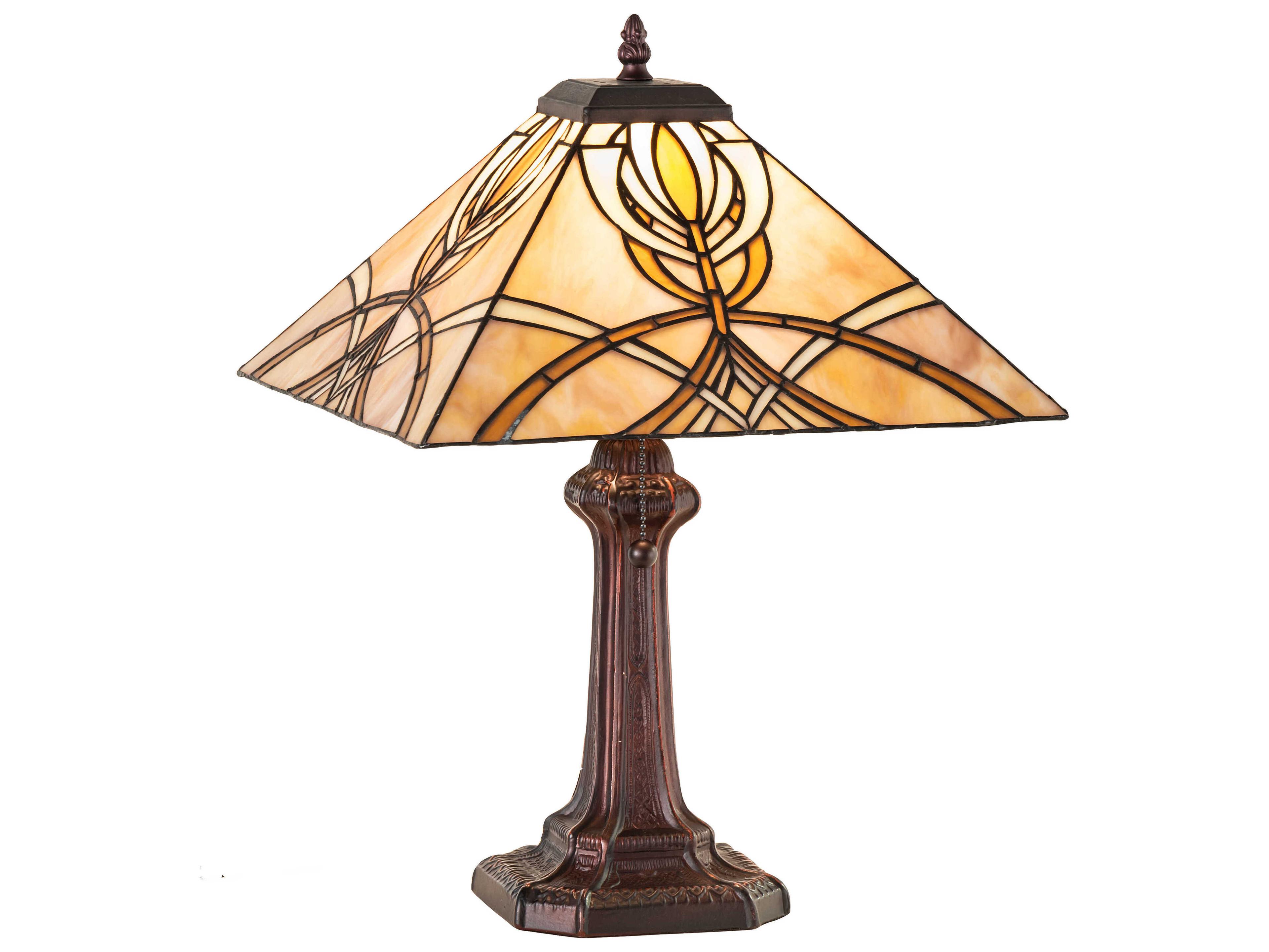 Glasgow Bungalow Mahogany Bronze Glass Tiffany Table Lamp