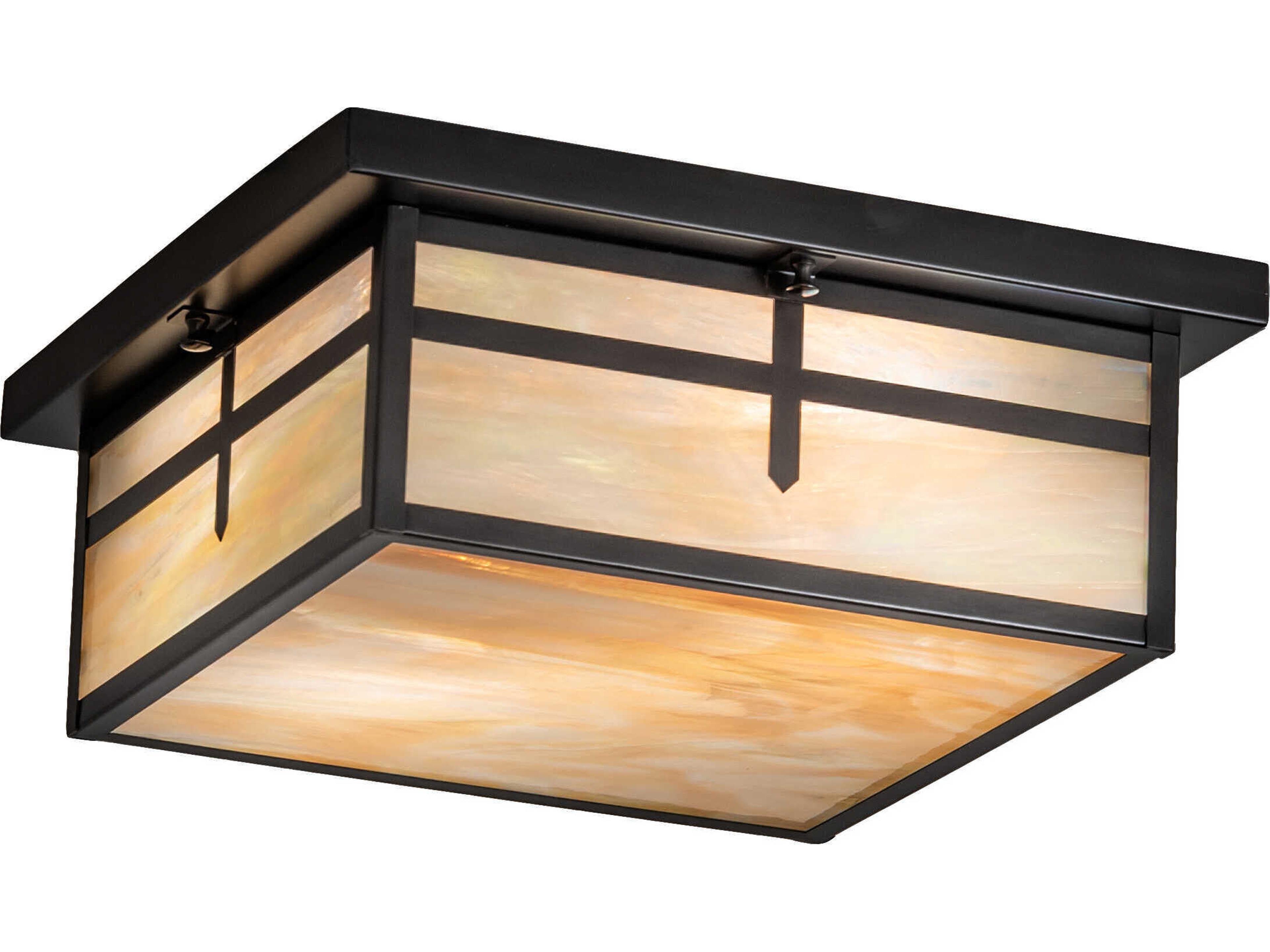 Hyde Park 2-Light Craftsman Brown Glass Flush Mount