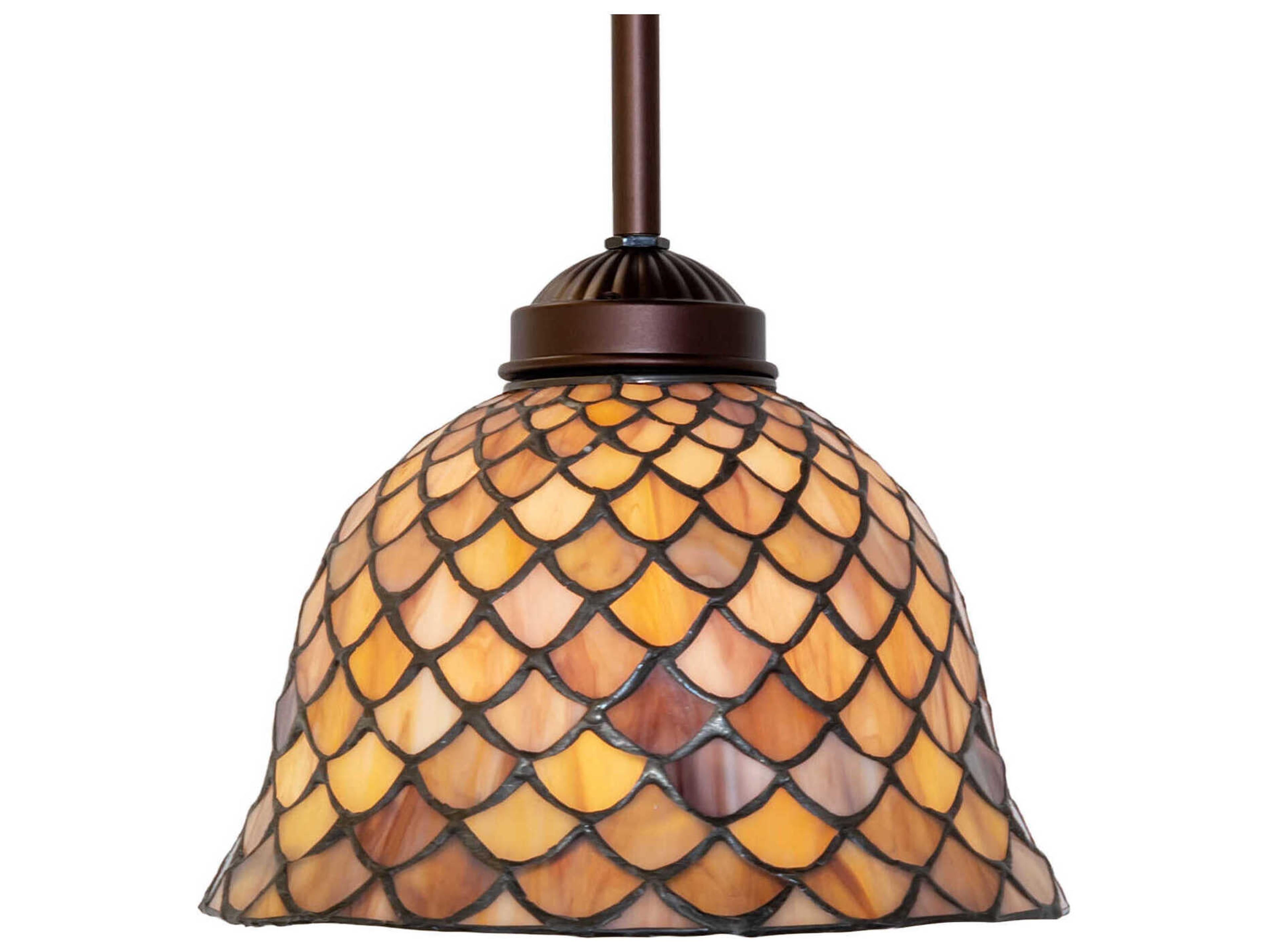 Meyda Tiffany Fishscale 1-Light Mahogany Bronze Bell Mini Pendant