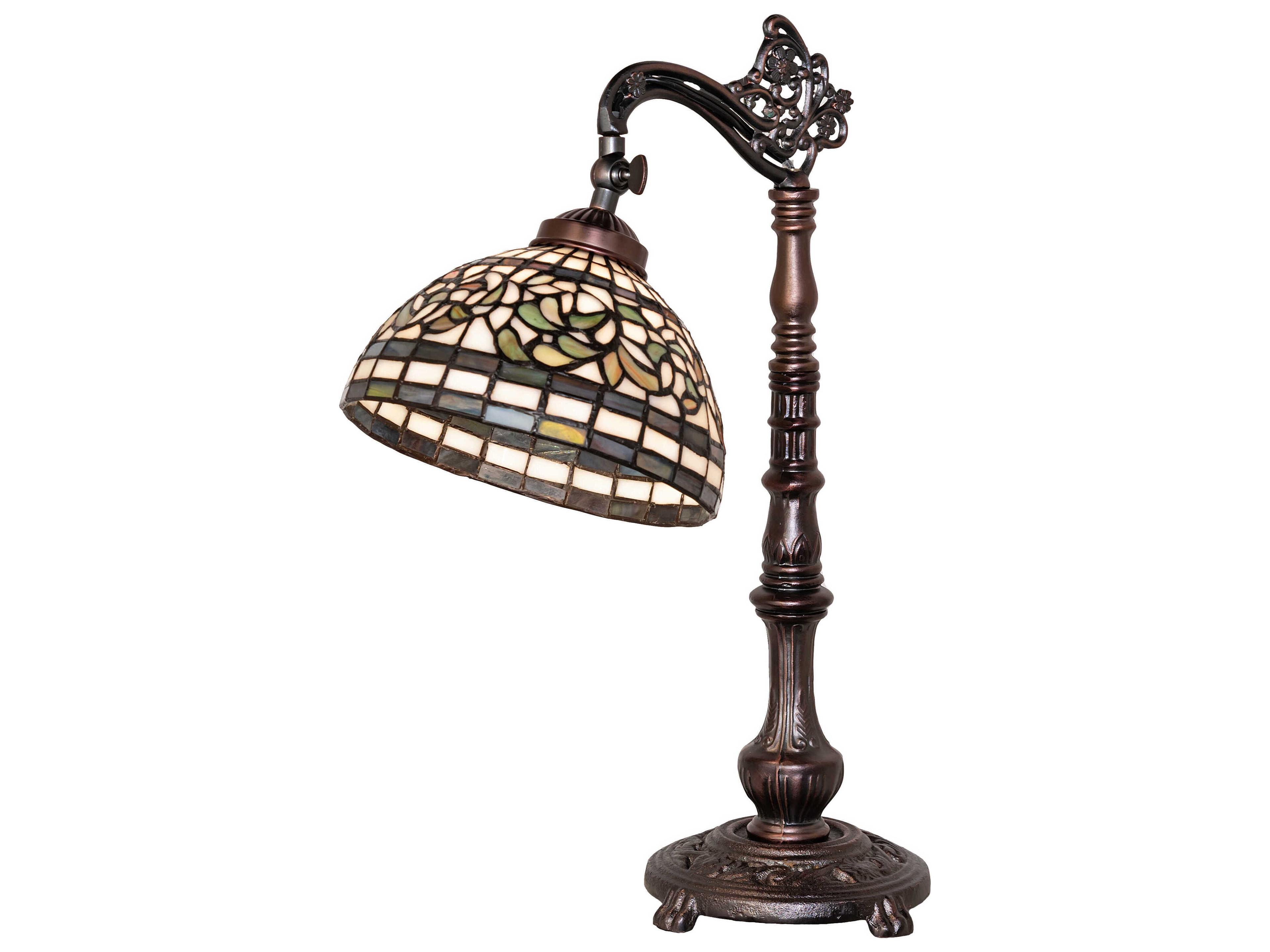 Tiffany Turning Leaf Mahogany Bronze Desk Lamp