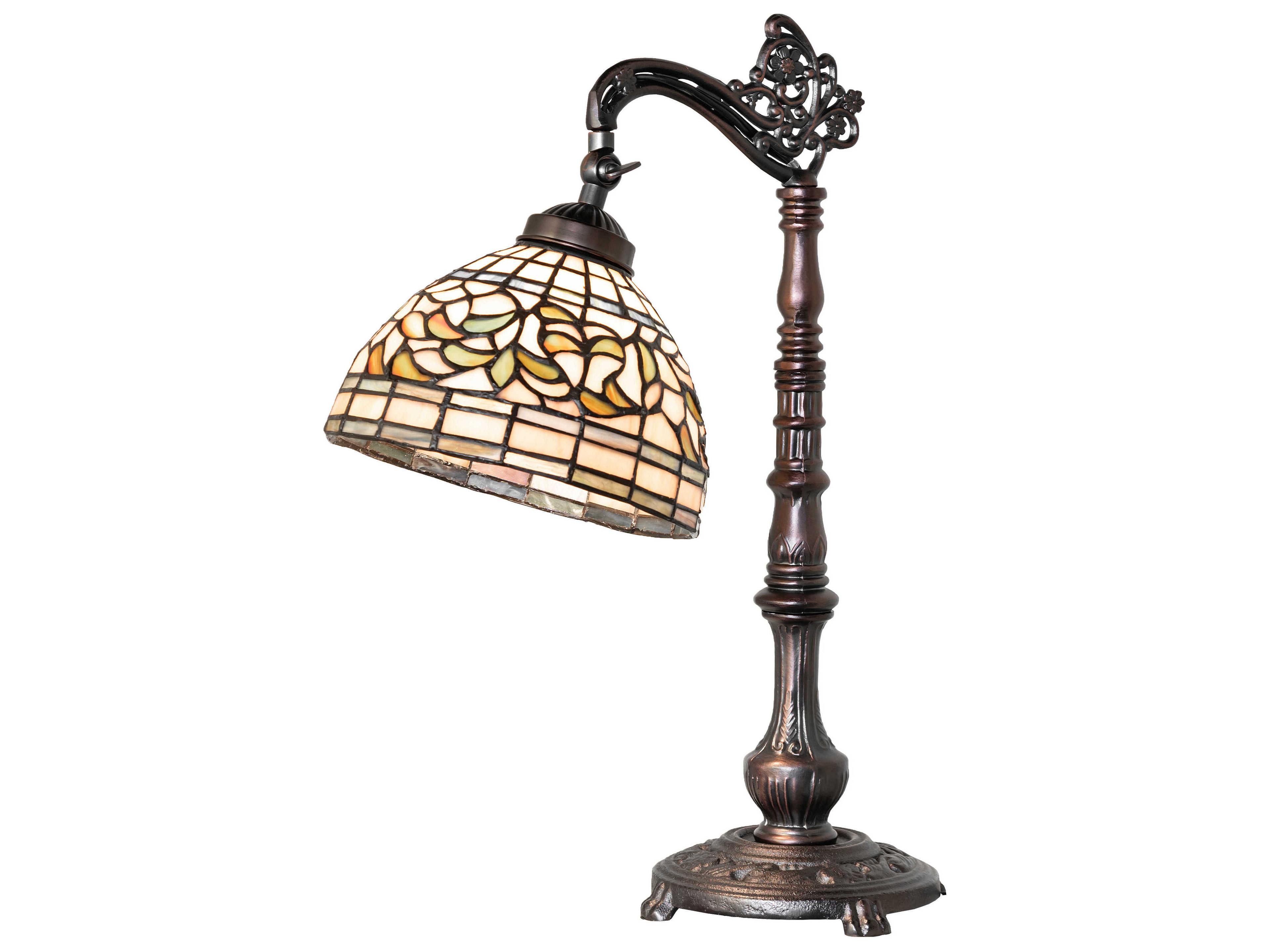 Tiffany Turning Leaf Mahogany Bronze Desk Lamp