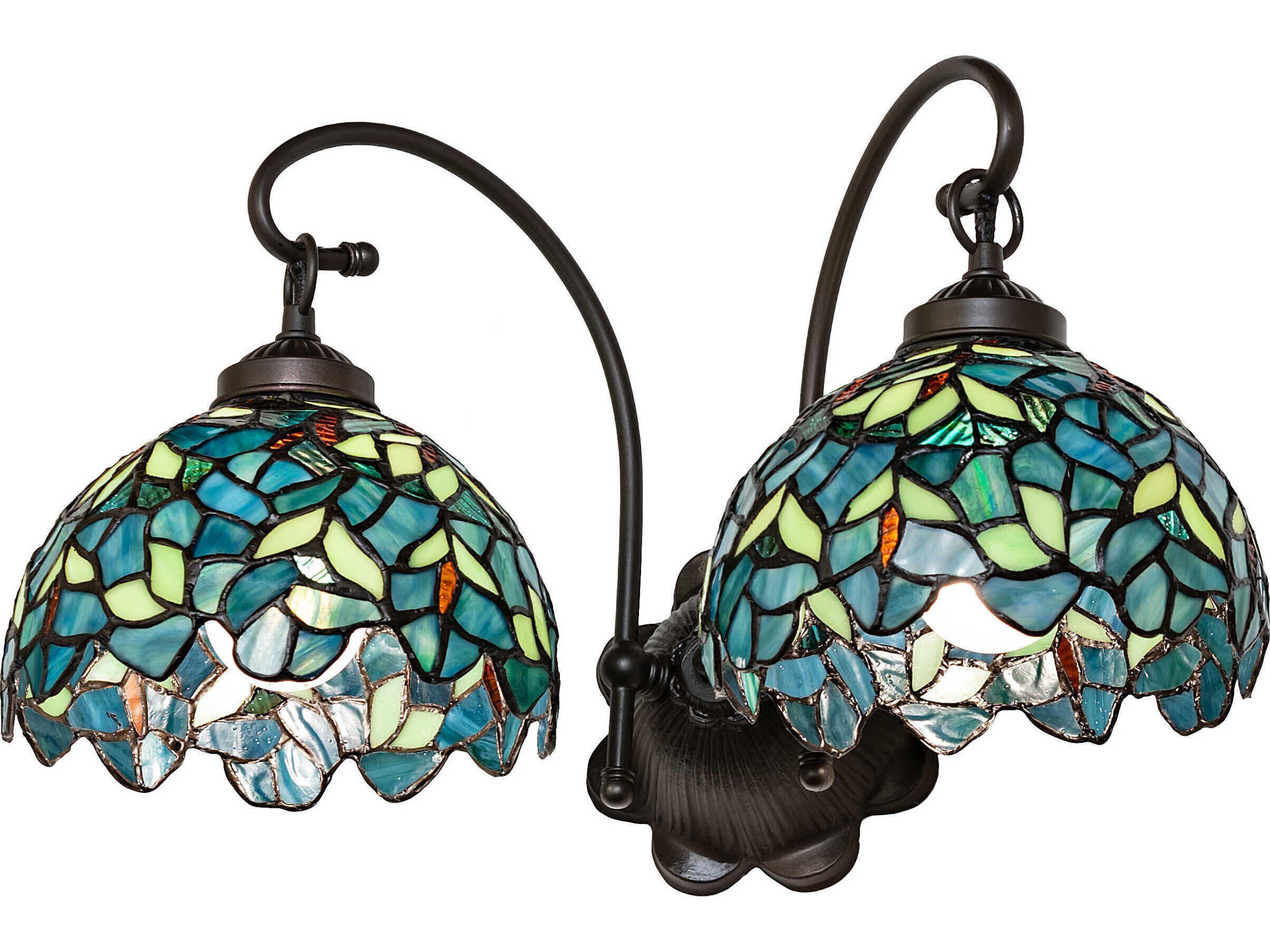Nightfall Wisteria 2-Light Mahogany Bronze Glass Tiffany Vanity Light