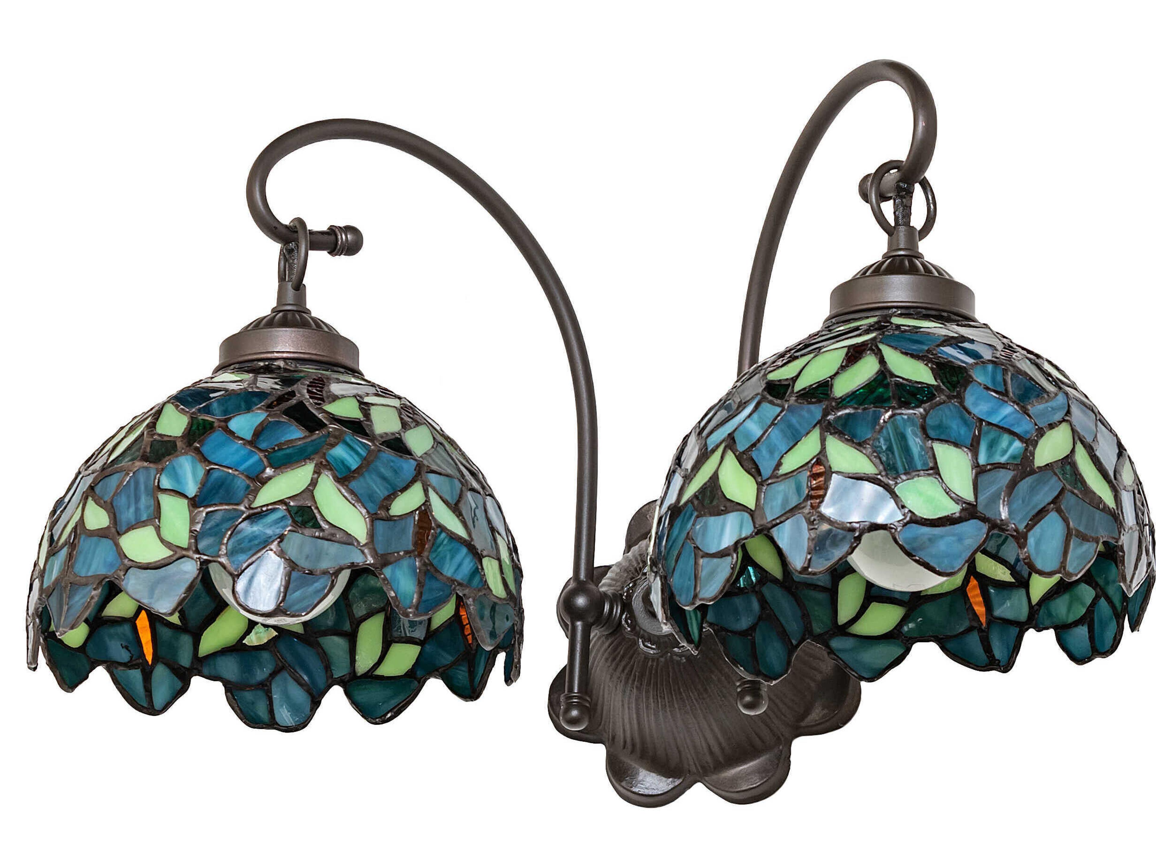 Meyda Nightfall Wisteria 2-Light Mahogany Bronze Glass Tiffany Vanity Light