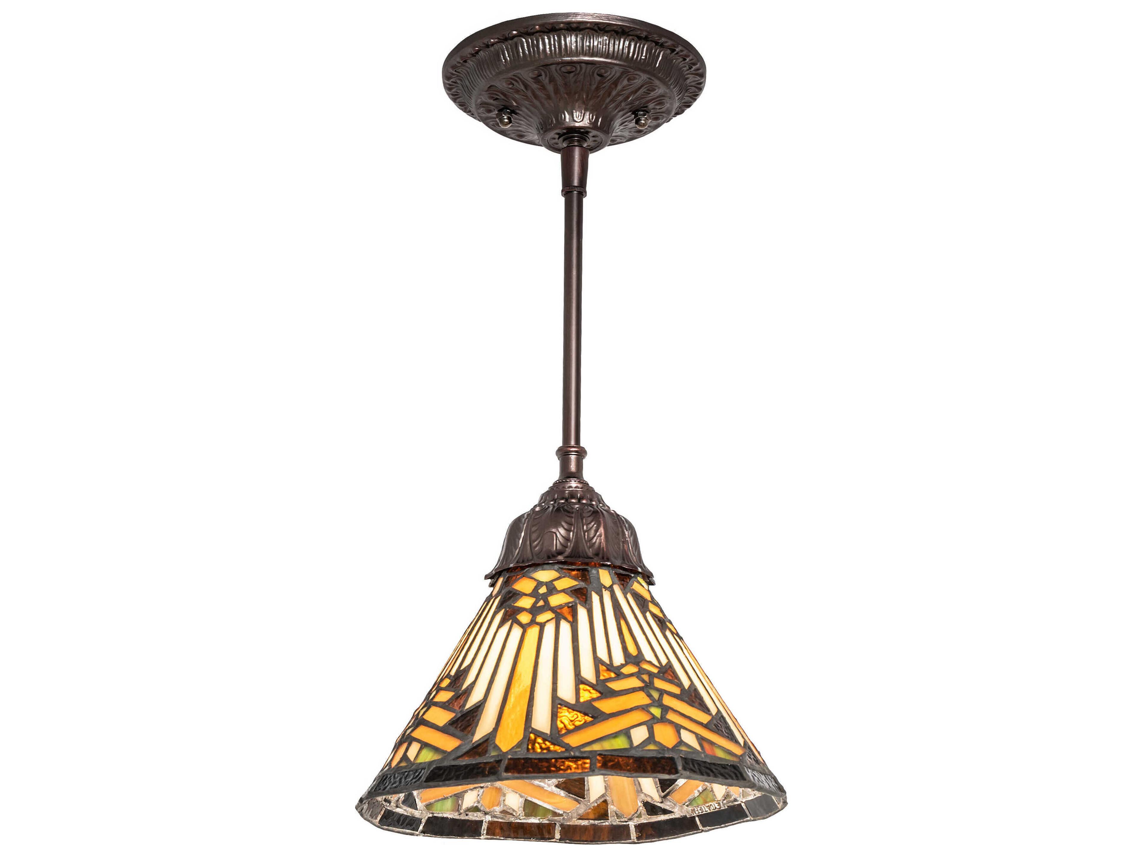 Nuevo Mission 1-Light Steel Glass Tiffany Mini Pendant