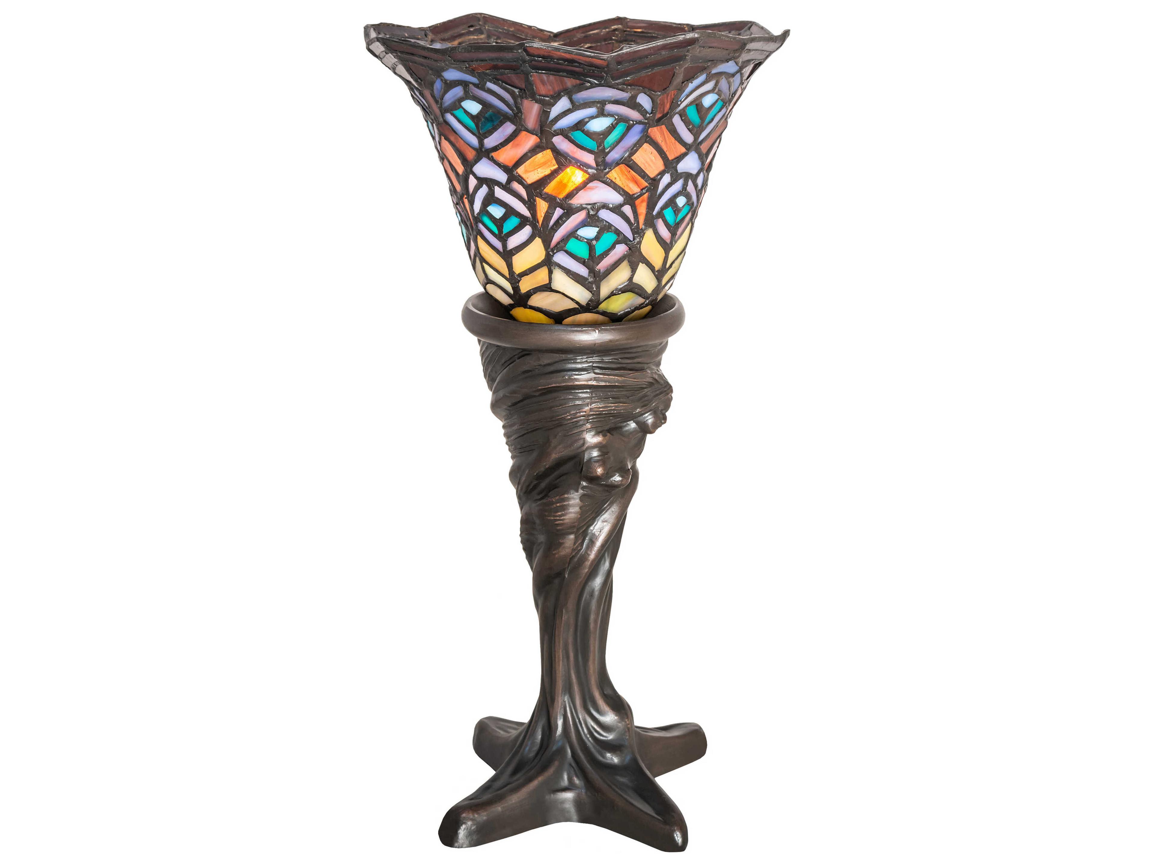 Tiffany Peacock Feather Mahogany Bronze Glass Table Lamp