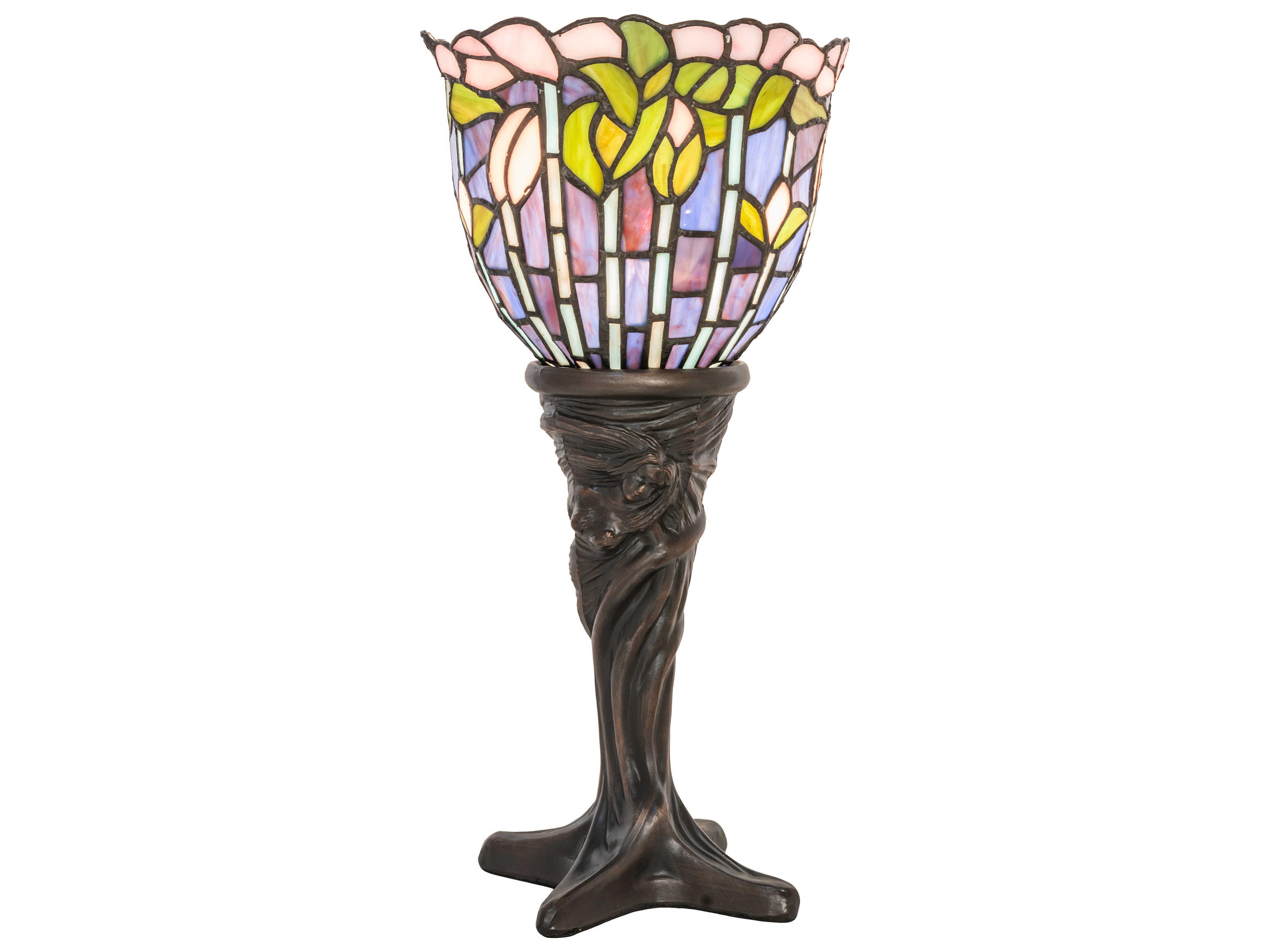 Flowering Lotus Mahogany Bronze Glass Tiffany Table Lamp