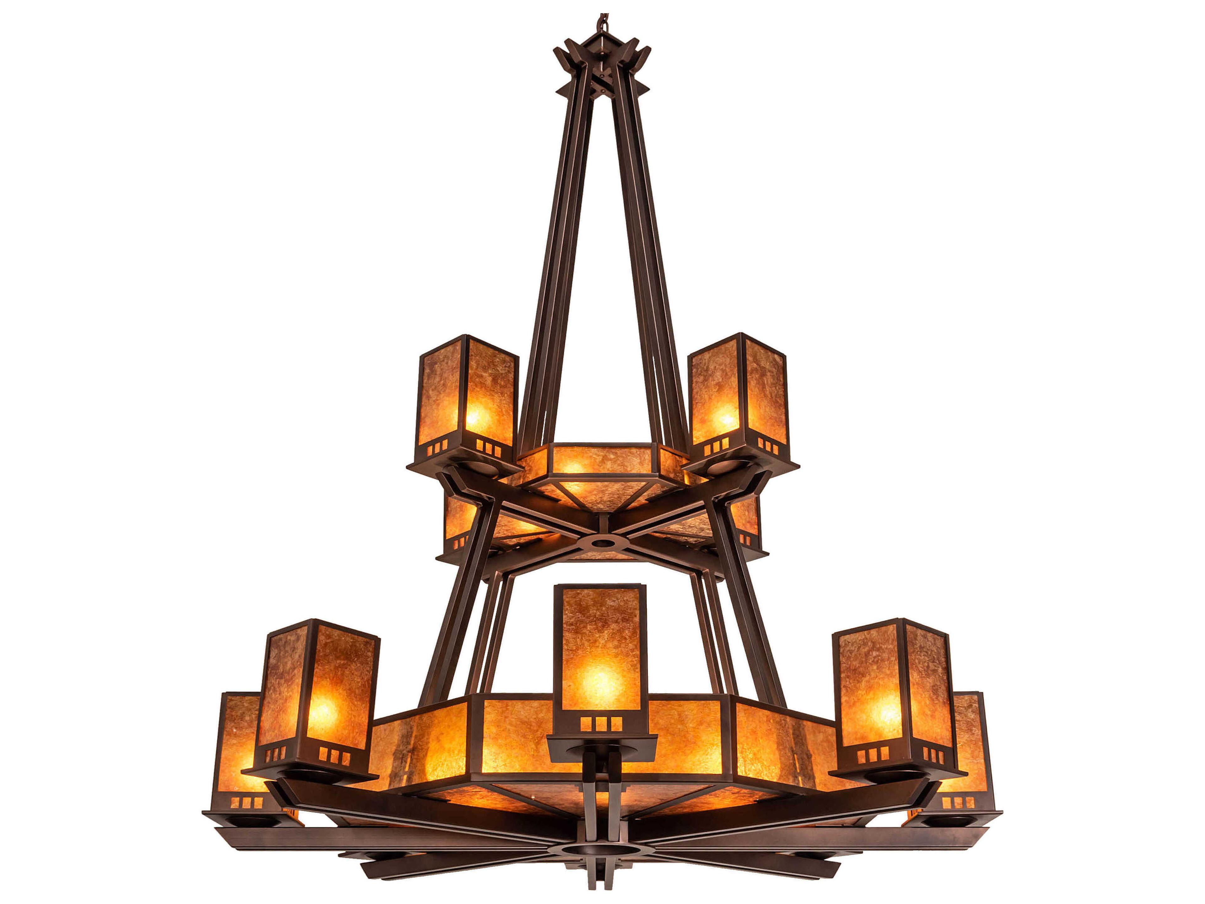 24-Light Mahogany Bronze Glass Lantern Chandelier