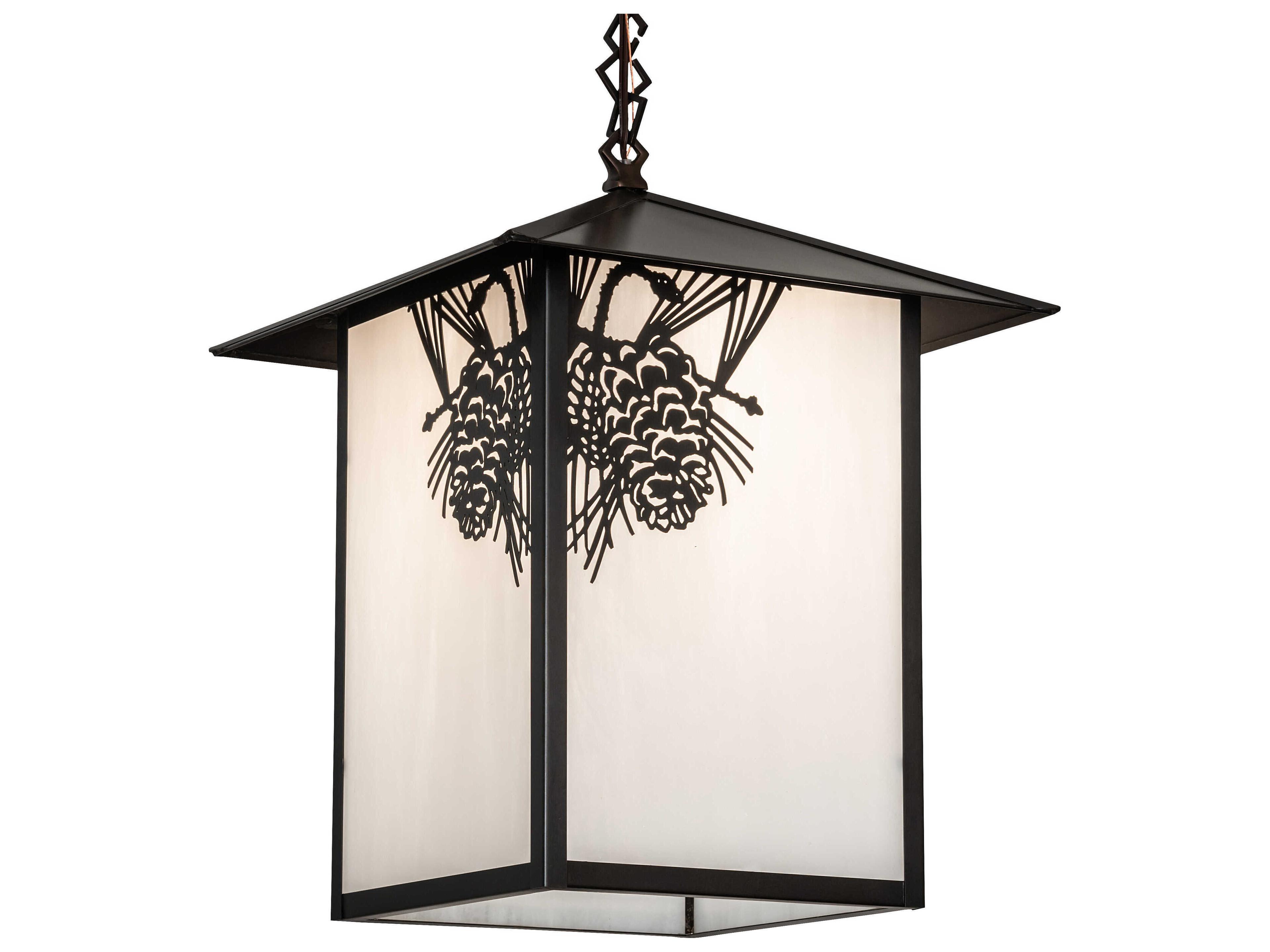 Seneca Winter Pine 1-Light Craftsman Brown Glass Lantern Pendant