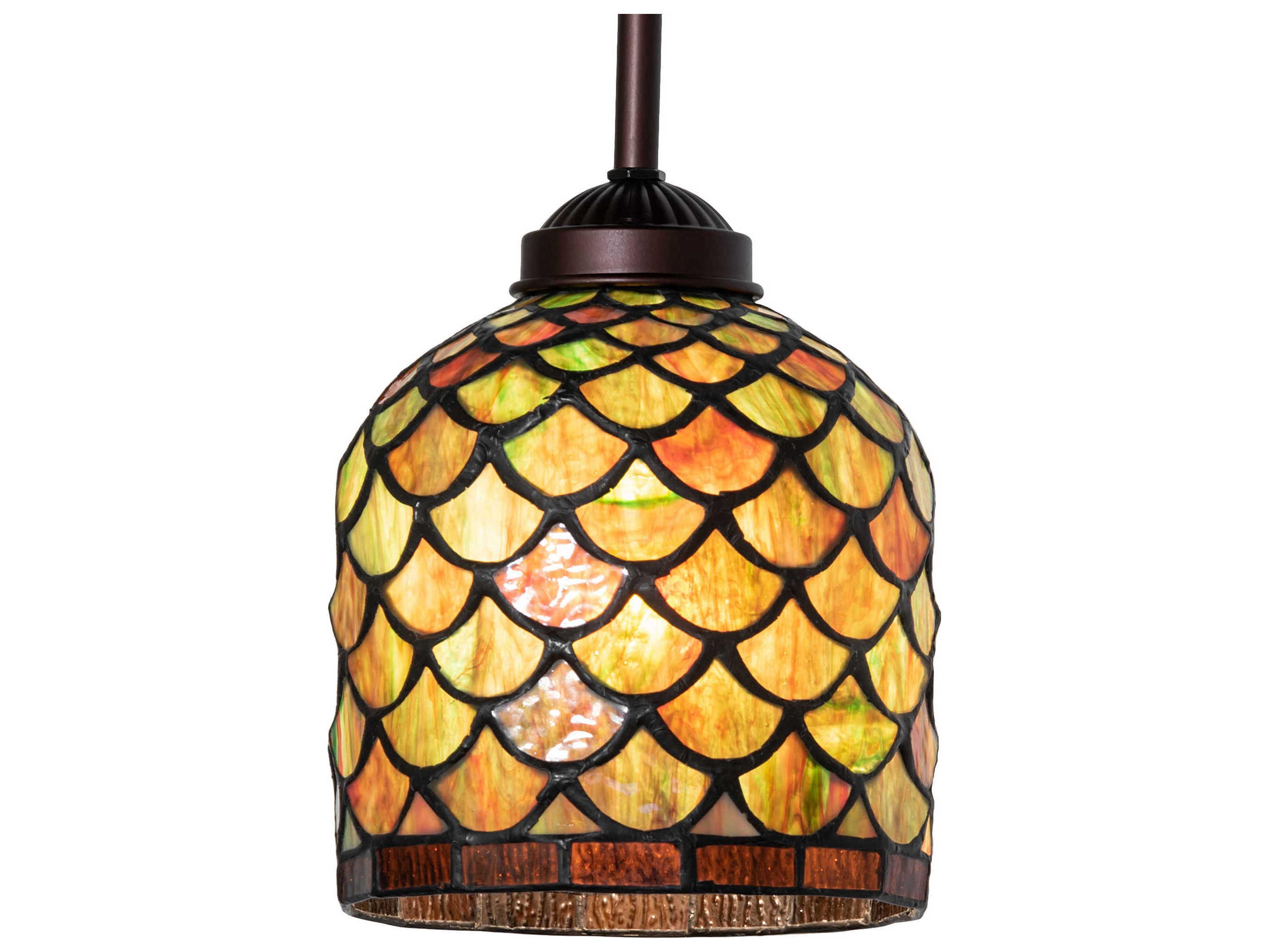 1-Light Mahogany Bronze Green Glass Tiffany Bell Mini Pendant