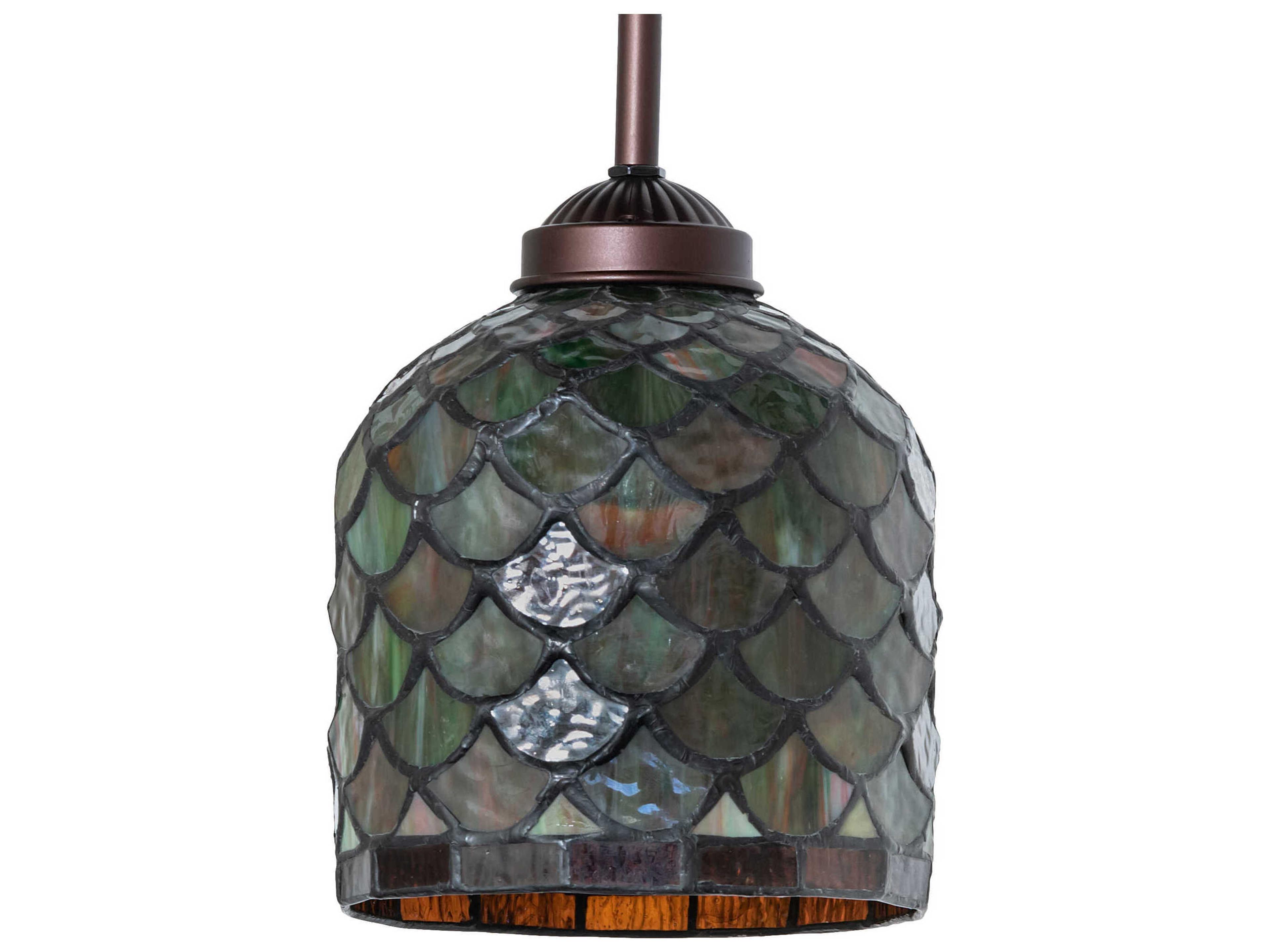 Meyda 1-Light Mahogany Bronze Green Glass Tiffany Bell Mini Pendant