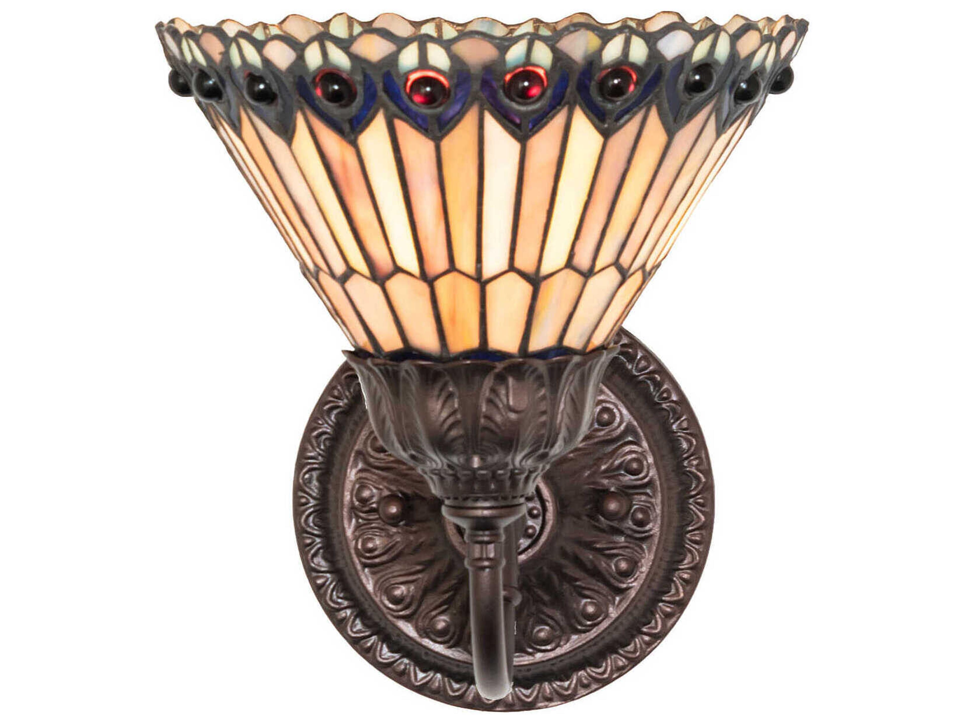Meyda Tiffany Jeweled Peacock 1-Light Mahogany Bronze Traditional Wall Sconce