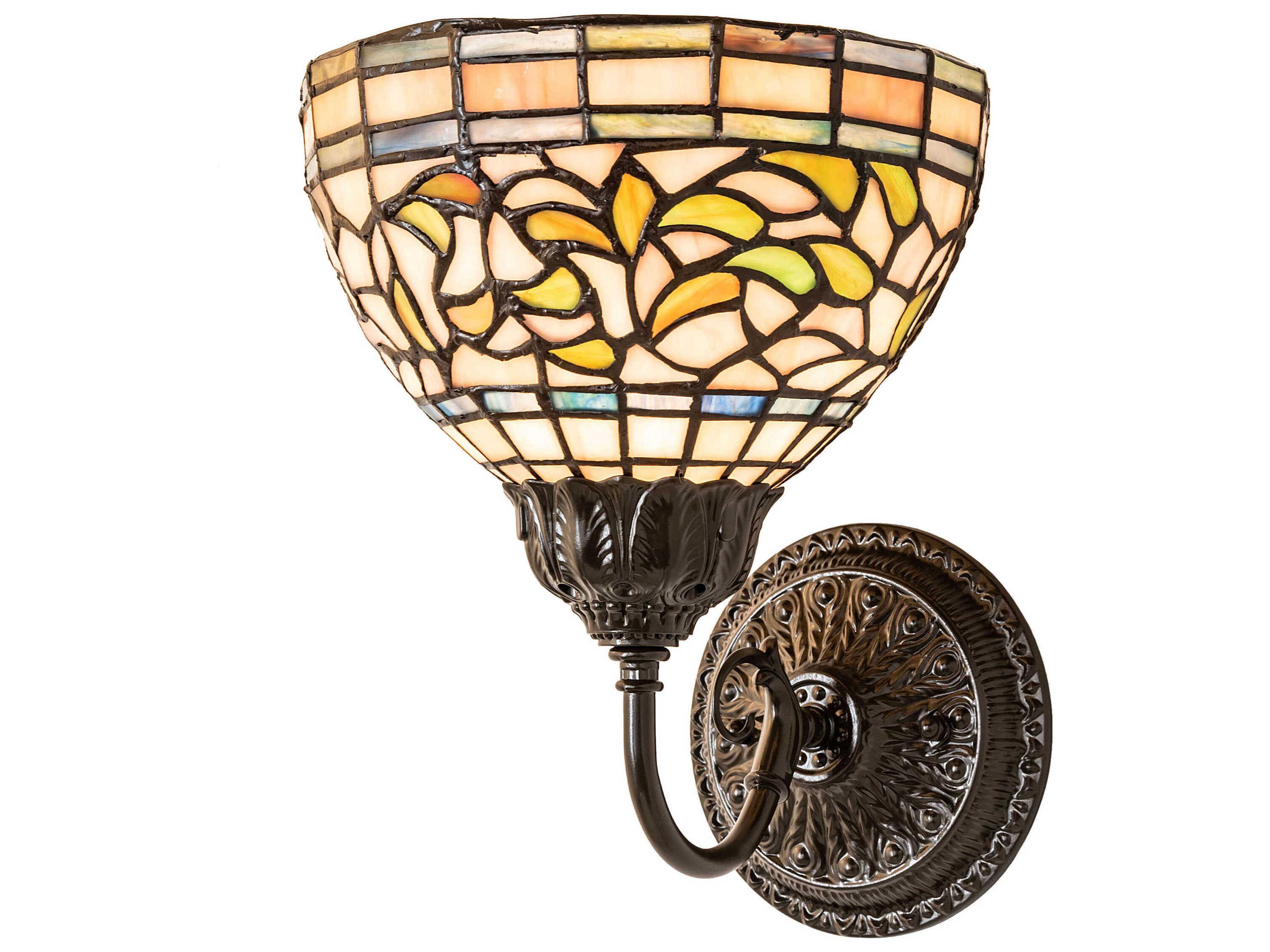 Tiffany Turning Leaf 1-Light Mahogany Bronze Blue Glass Wall Sconce