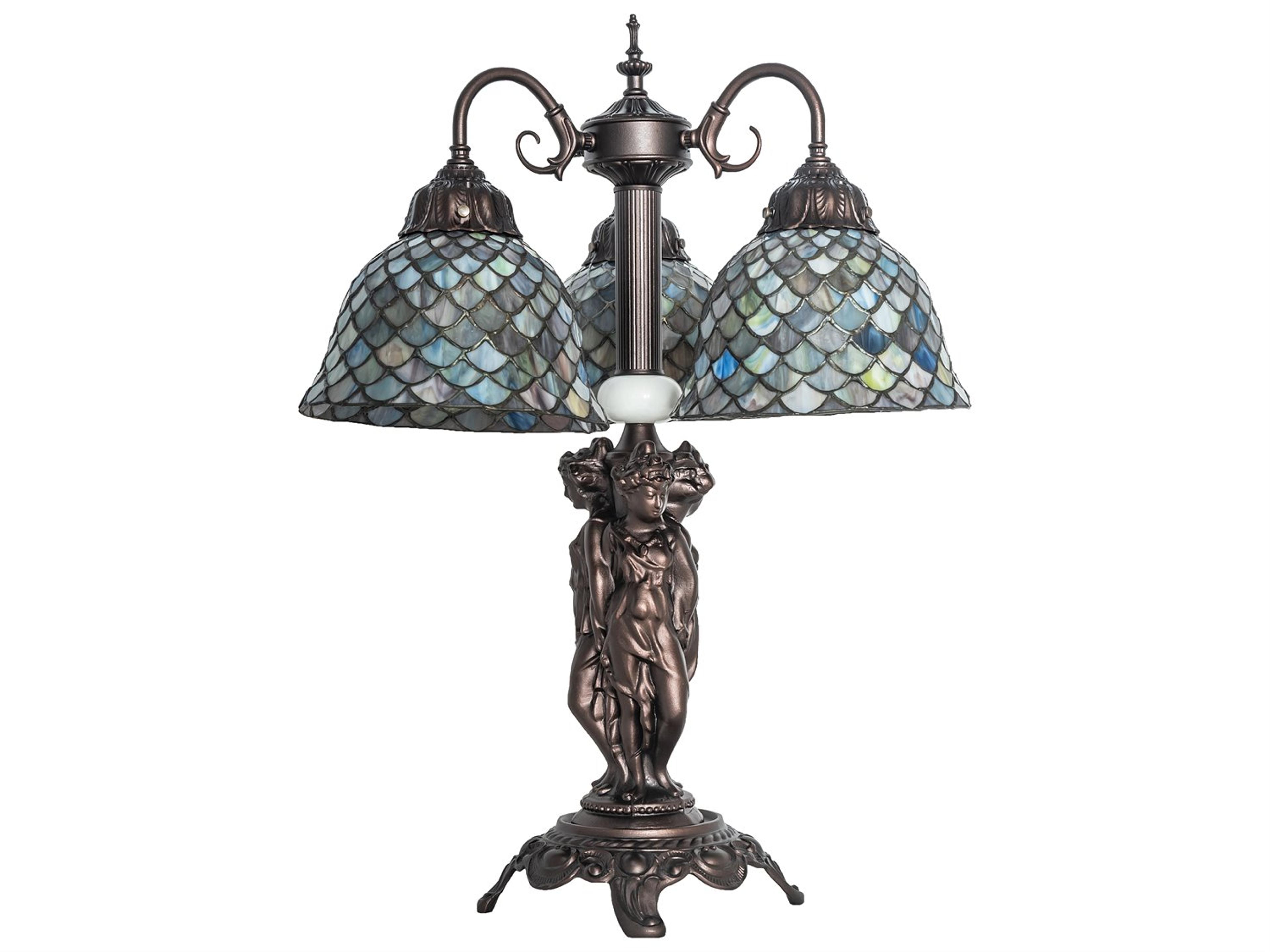 Meyda Tiffany Fishscale Mahogany Bronze Glass Table Lamp