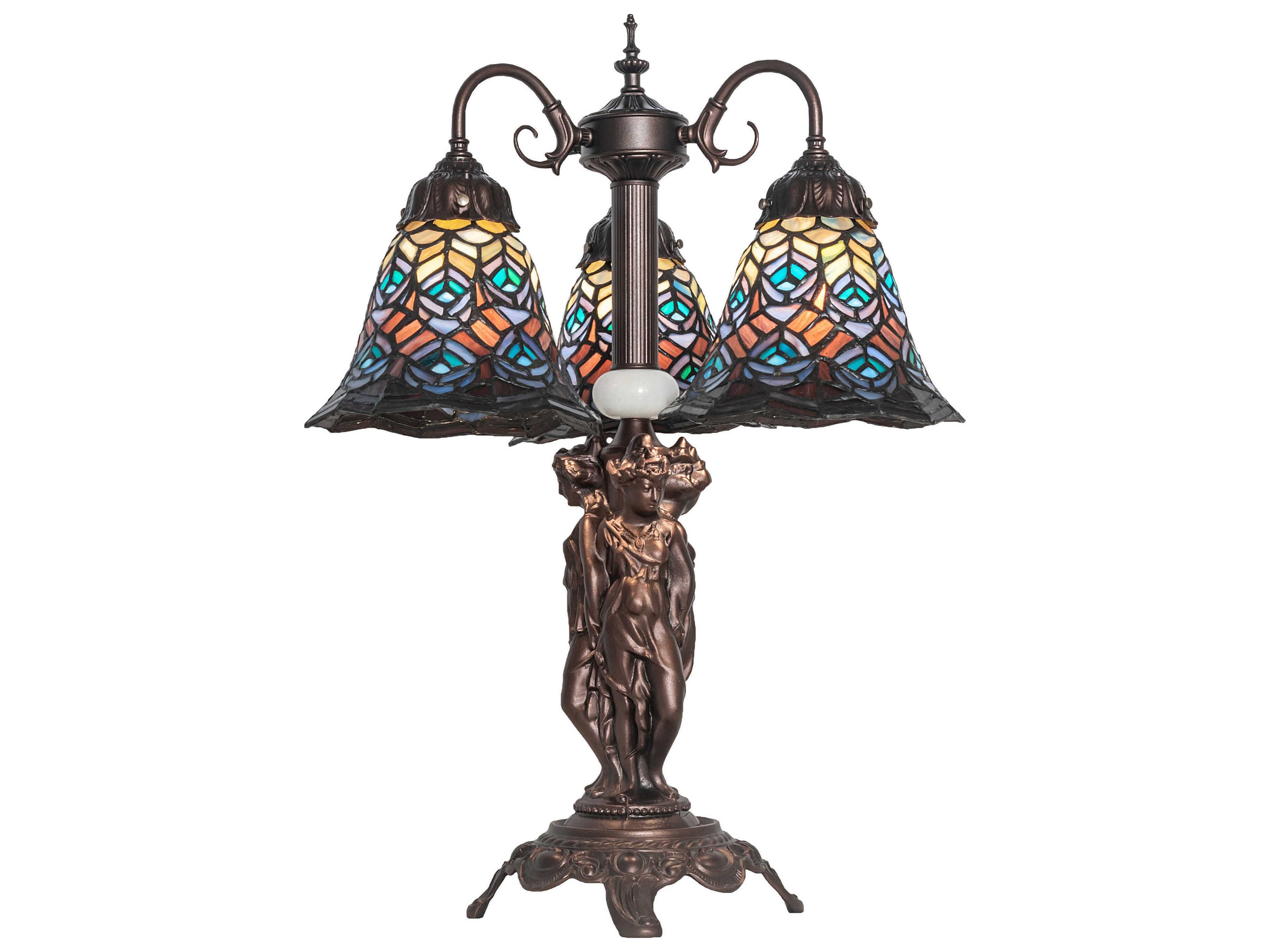 Tiffany Peacock Feather Mahogany Bronze Glass Table Lamp