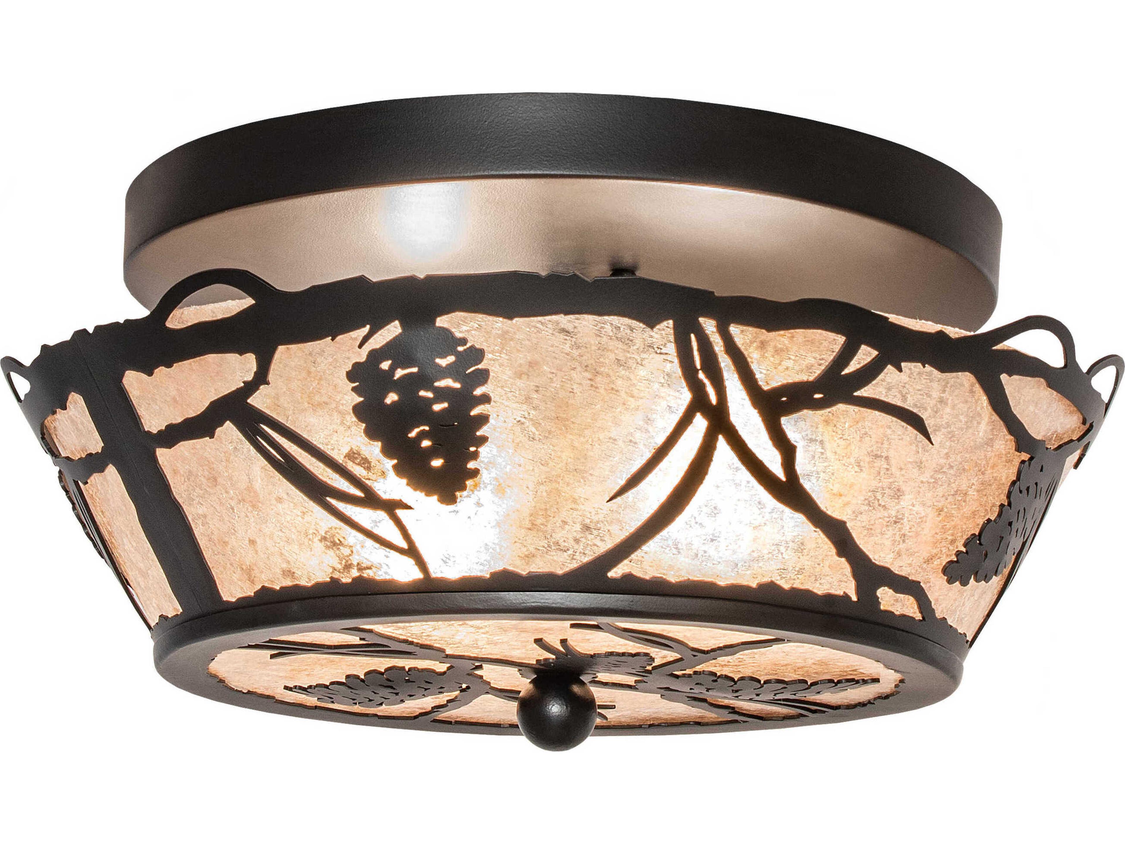 Whispering Pines 2-Light Black Glass Bowl Flush Mount