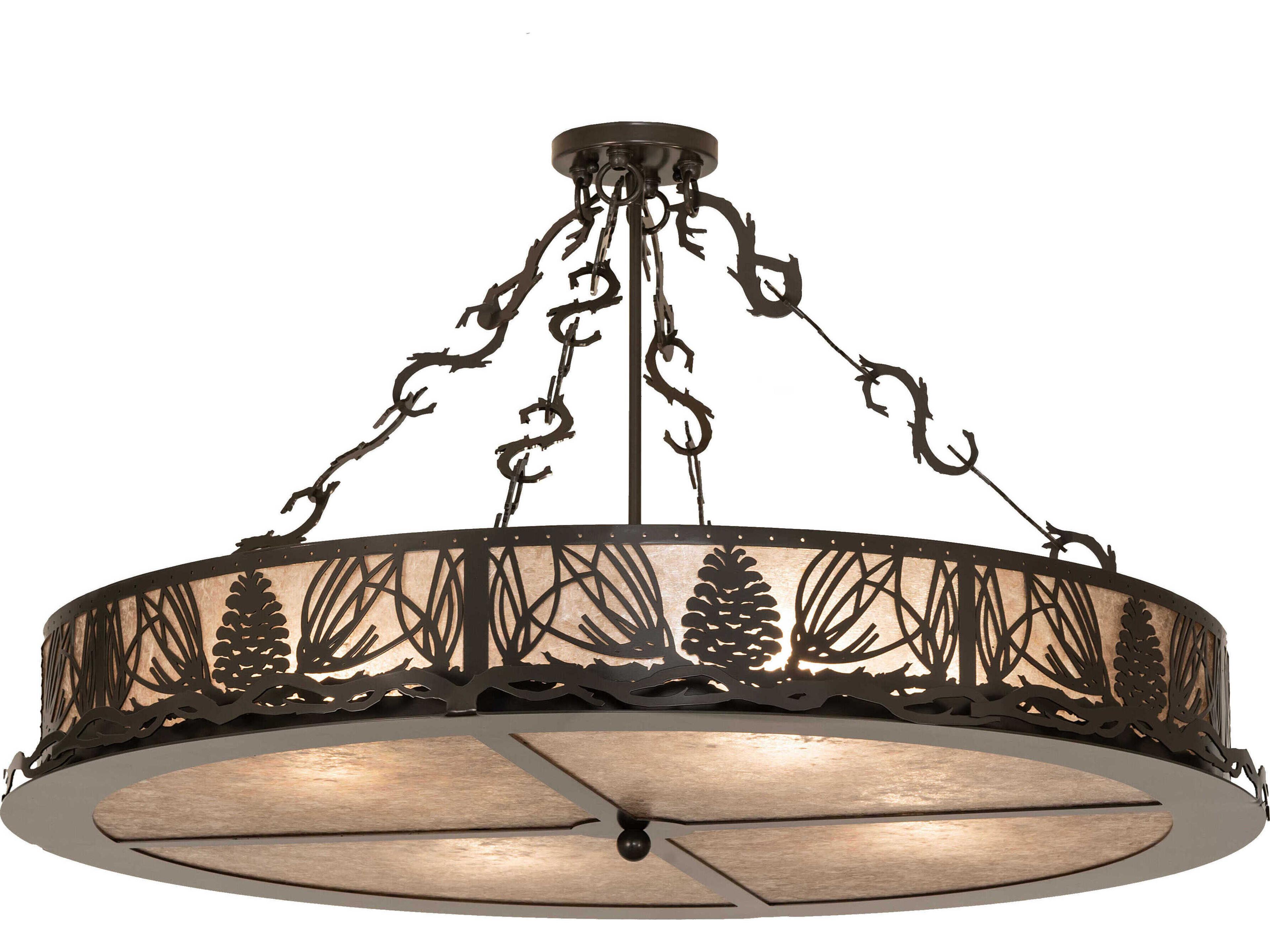 Mountain Pine 4-Light Timeless Bronze Glass Round Semi Flush Mount