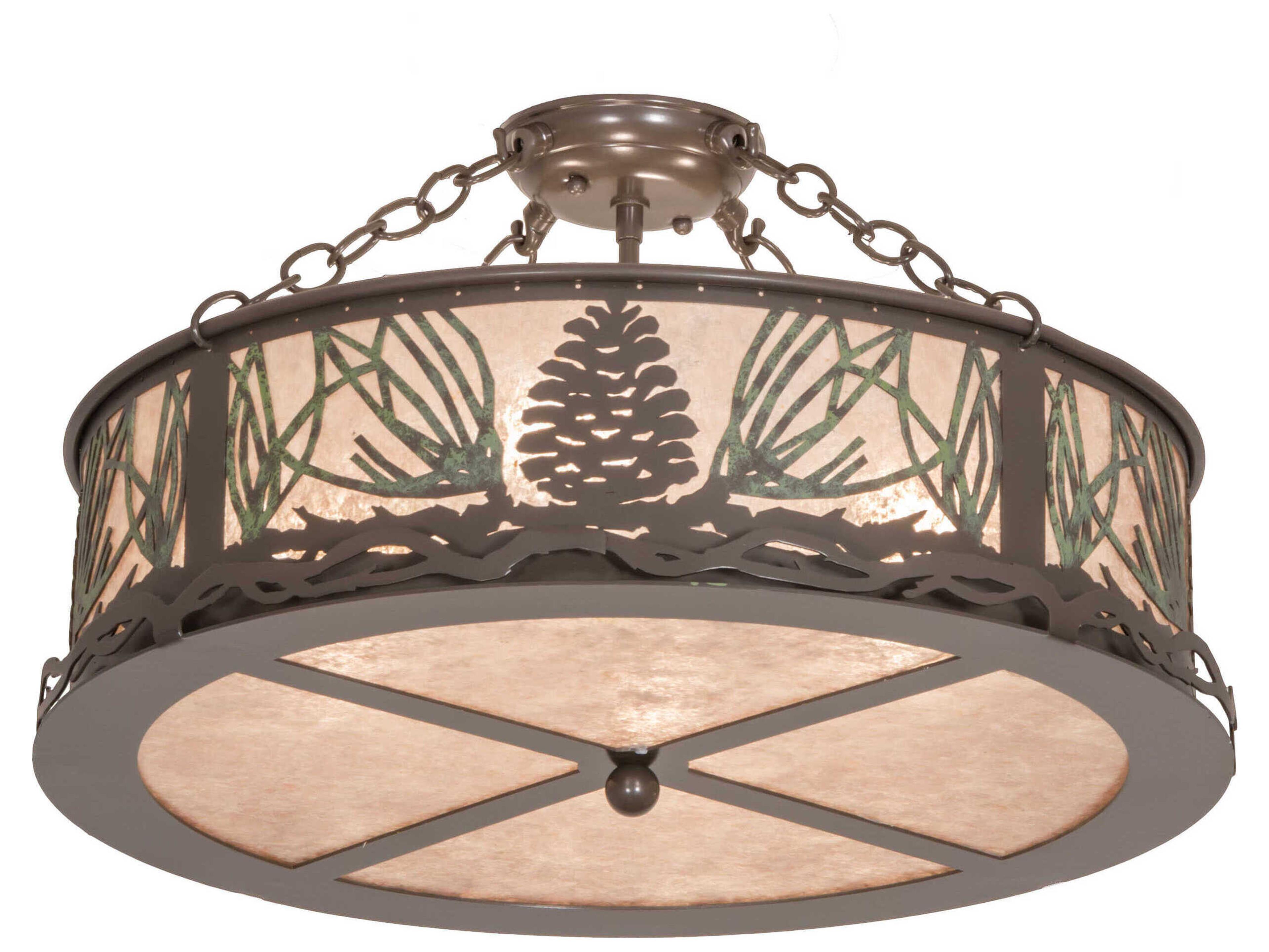 Mountain Pine 4-Light Timeless Bronze Glass Round Semi Flush Mount