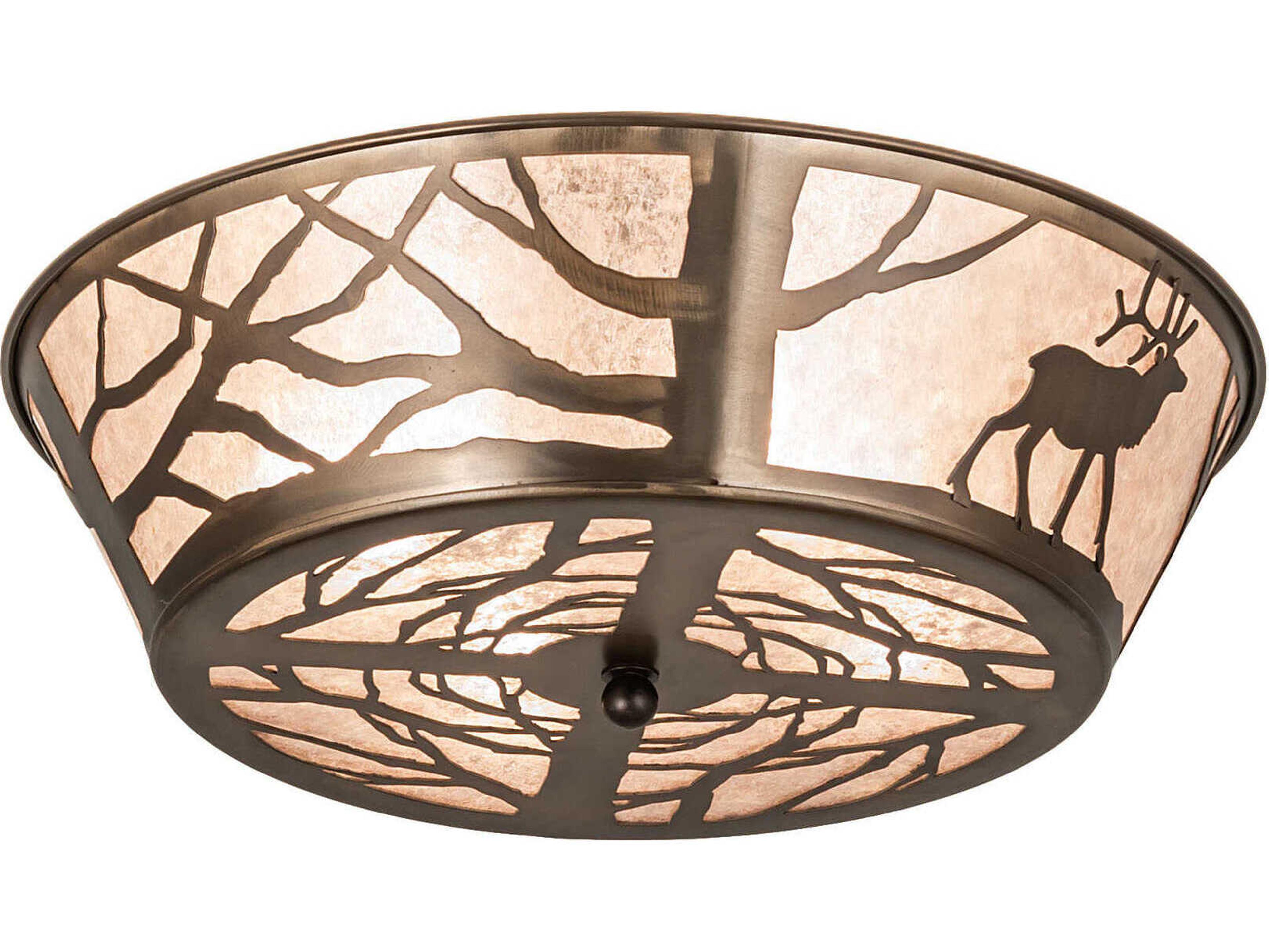 Elk On The Loose 4-Light Antique Copper Glass Bowl Flush Mount