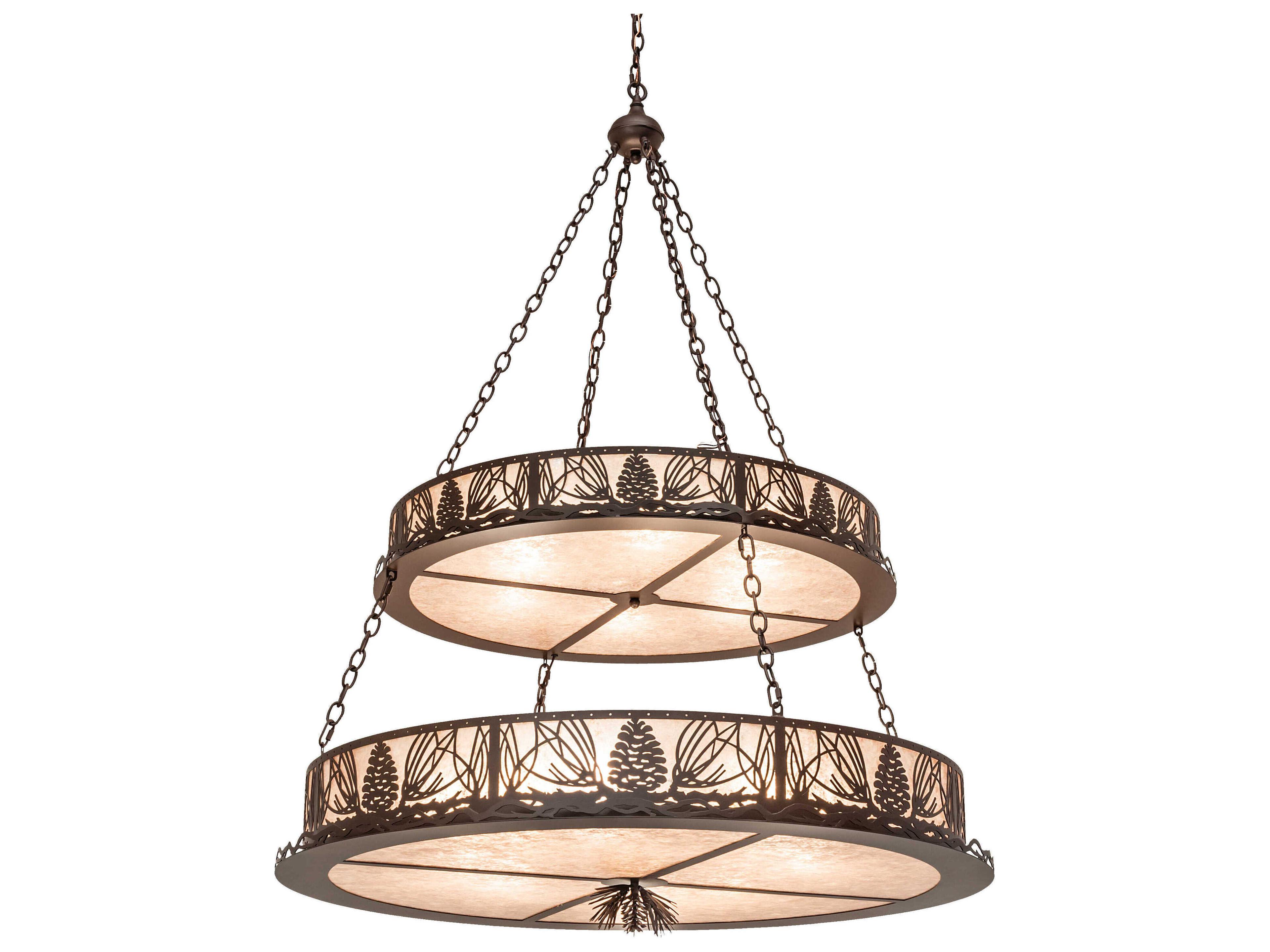 Mountain Pine 14-Light Brown Glass Round Tiered Pendant
