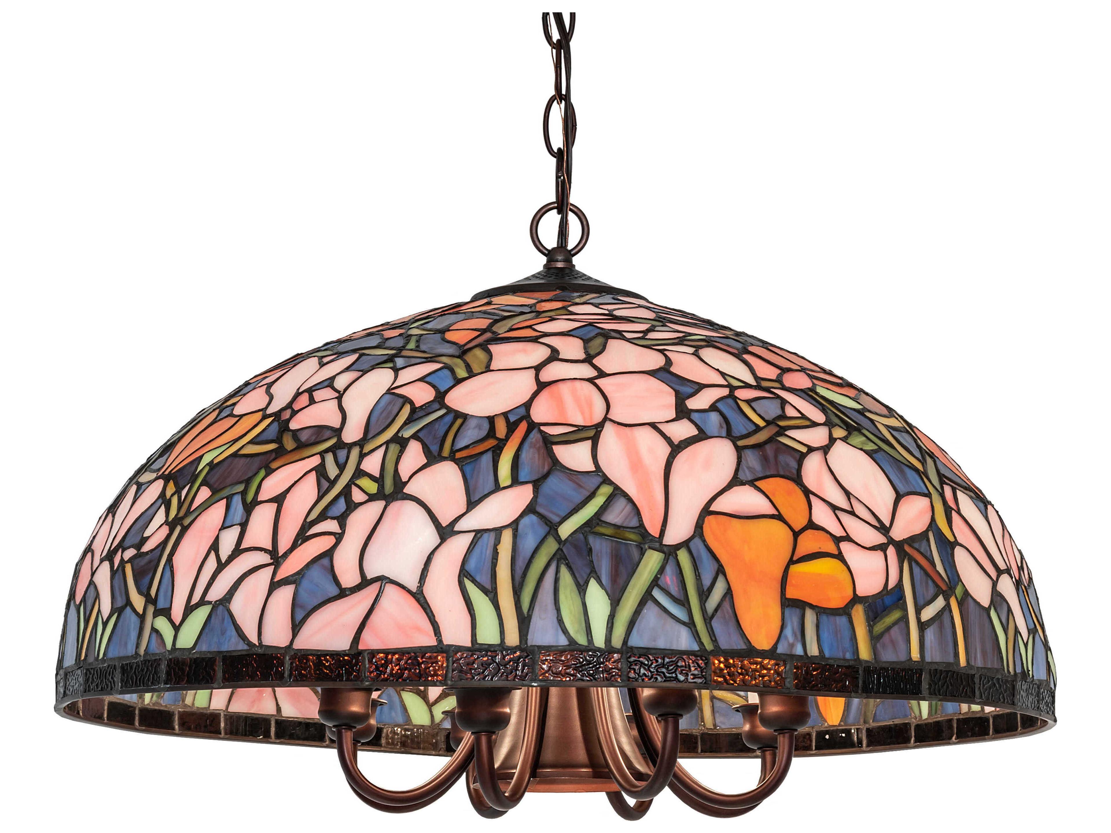 Tiffany Magnolia 8 1-Light Mahogany Bronze Glass Dome Chandelier