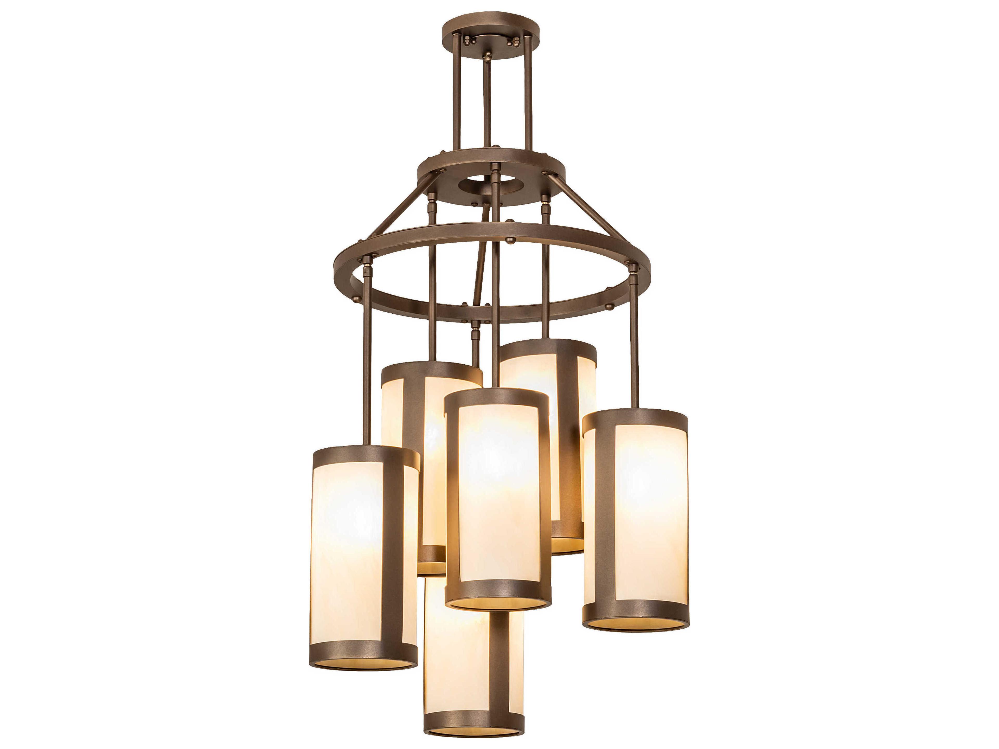 Cartier 6-Light Bronze Yellow Glass Cylinder Pendant