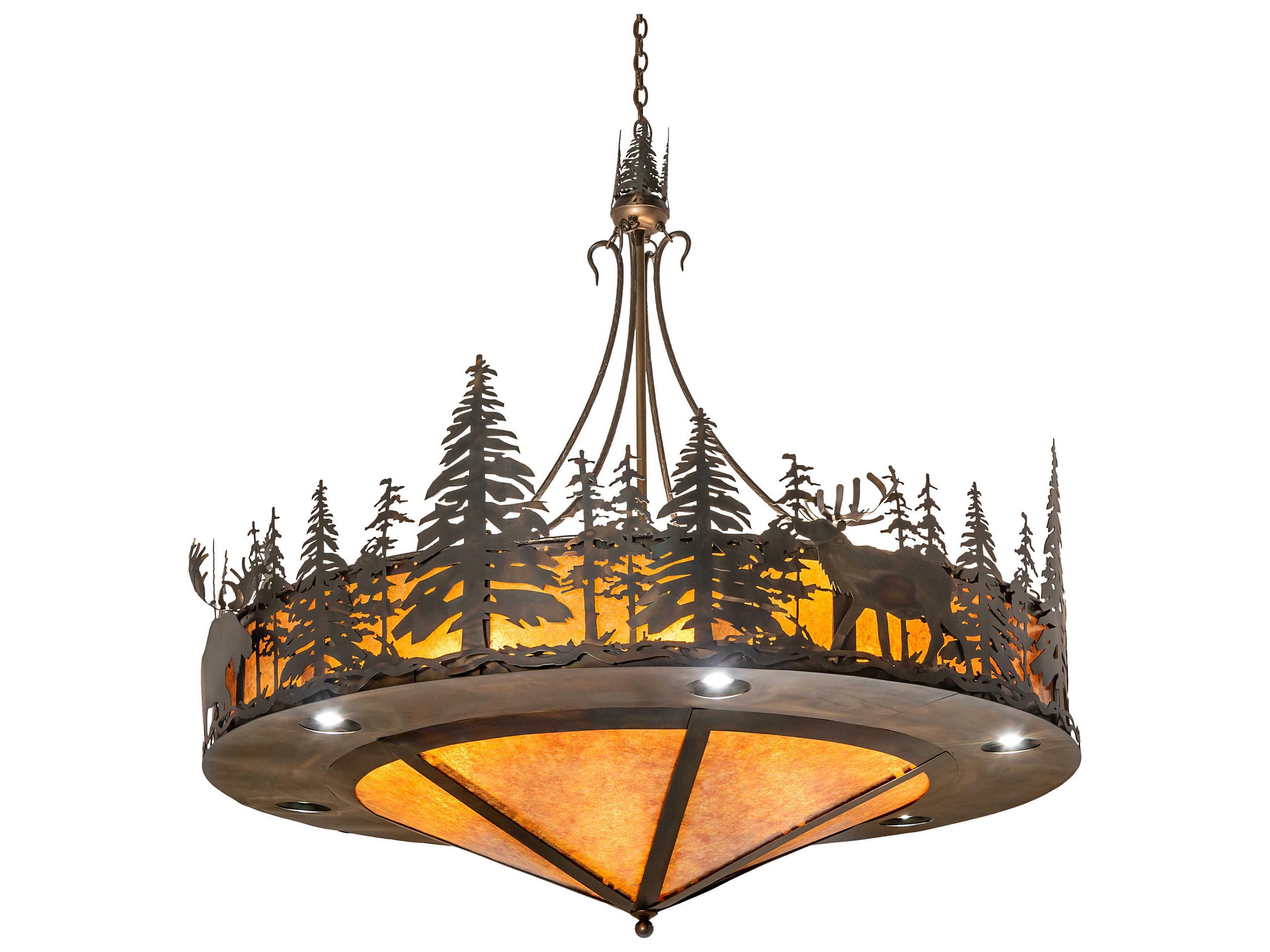 Meyda 8 6-Light Antique Copper Glass Round Pendant