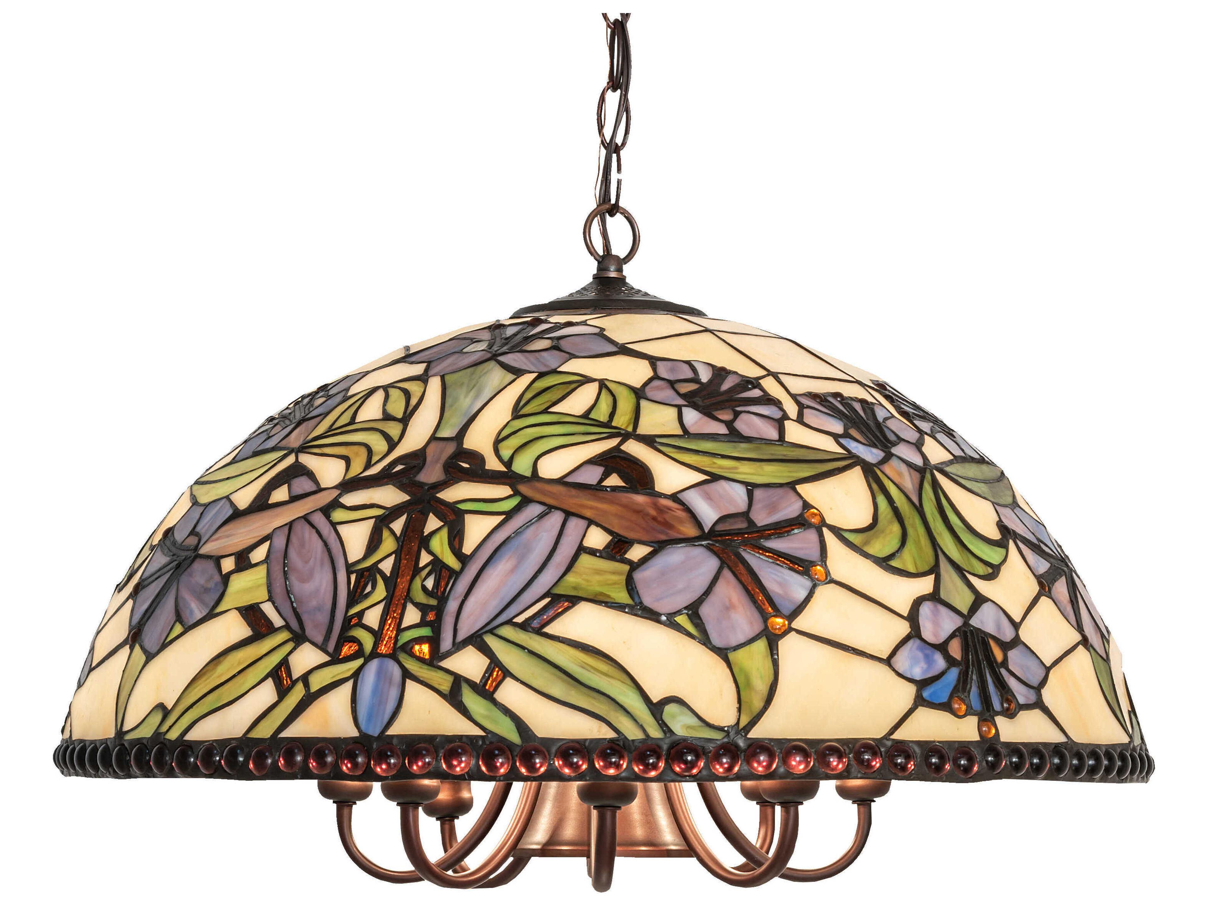 Nouveau 8 1-Light Mahogany Bronze Glass Tiffany Chandelier