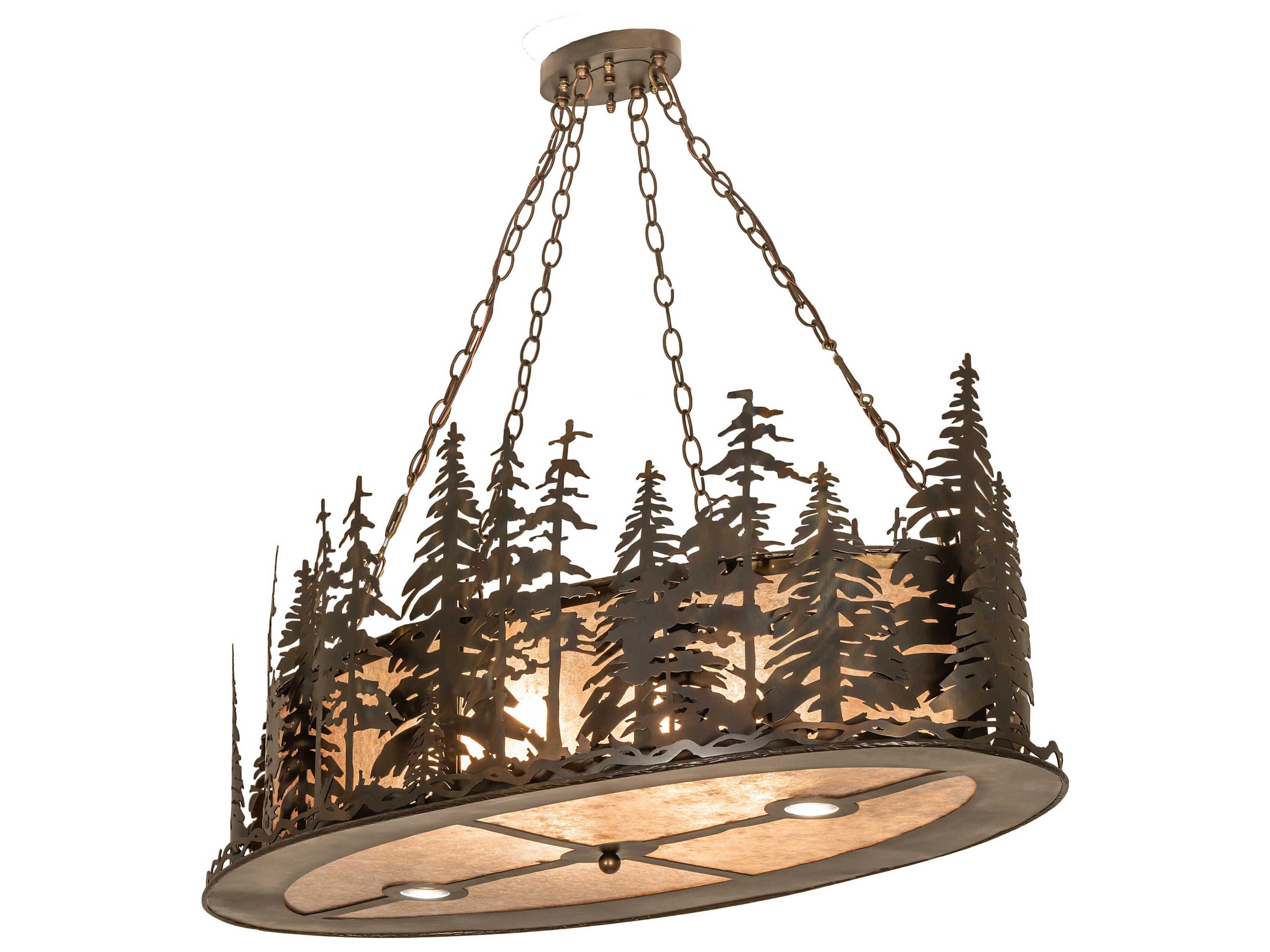 Tall Pines 8-Light Antique Copper Burnished Glass Round Island Pendant